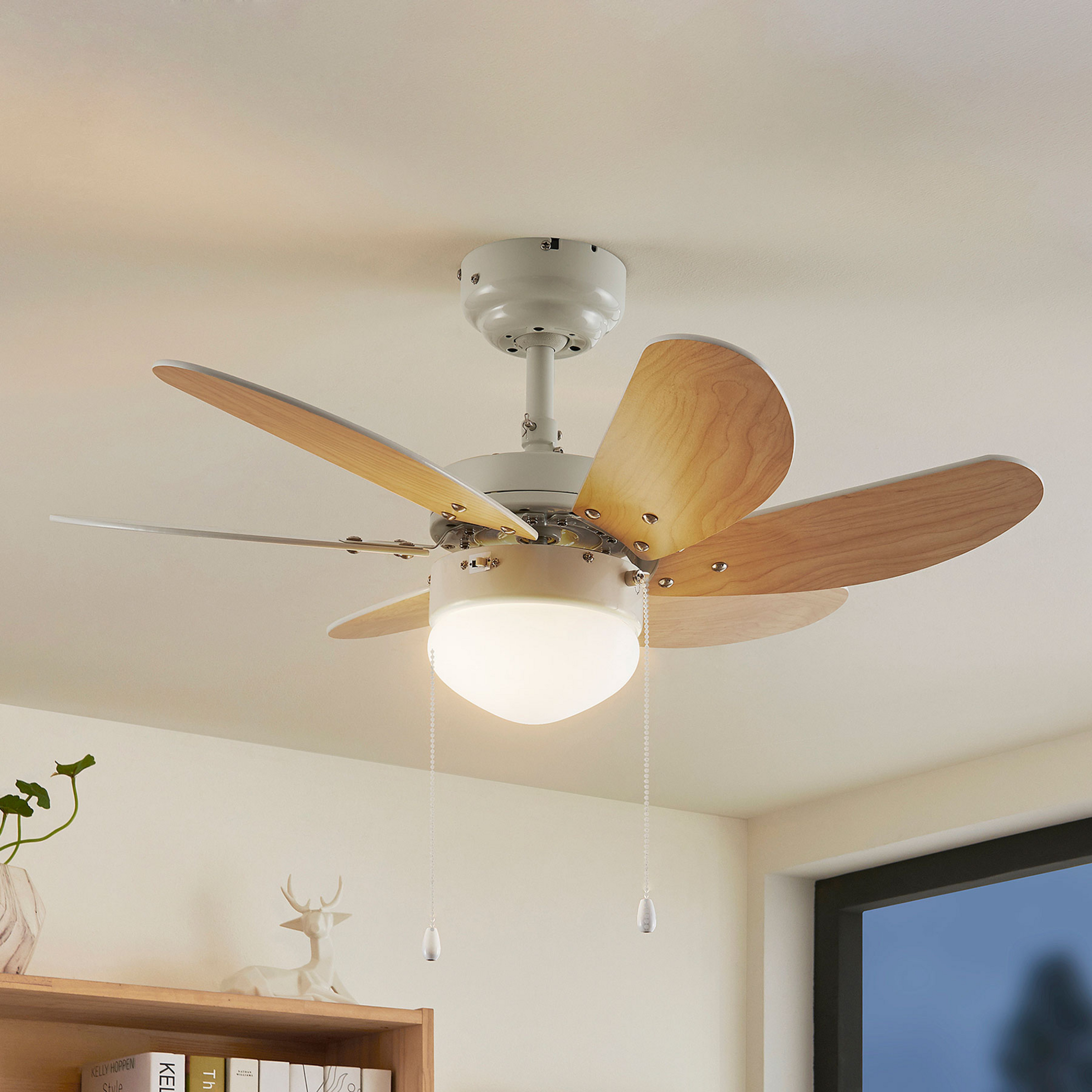 Lindby Deckenventilator mit Licht Minja, weiß, leise, Ø 80cm