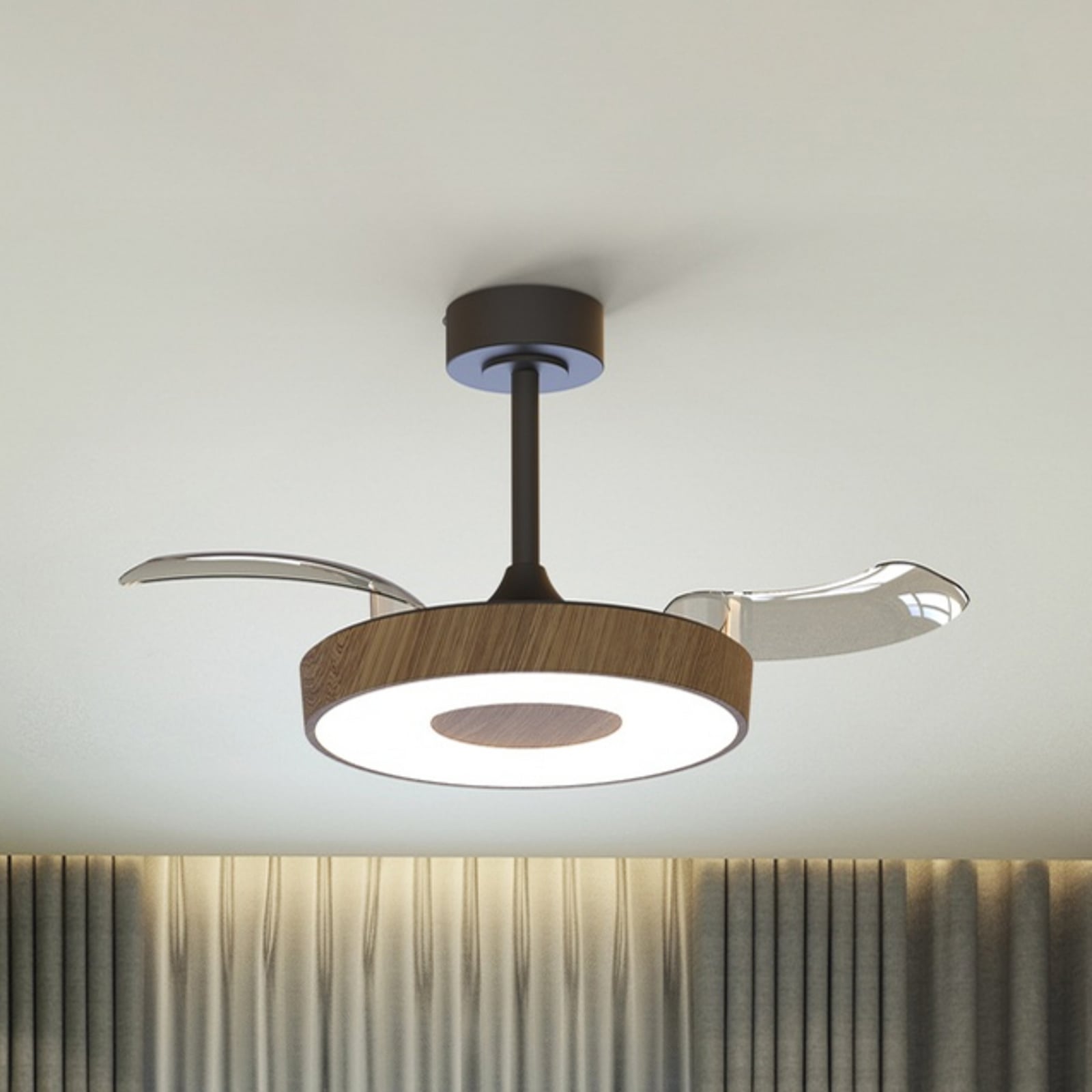Smart LED plafondventilator Coin Mini hout/zwart - Mantra