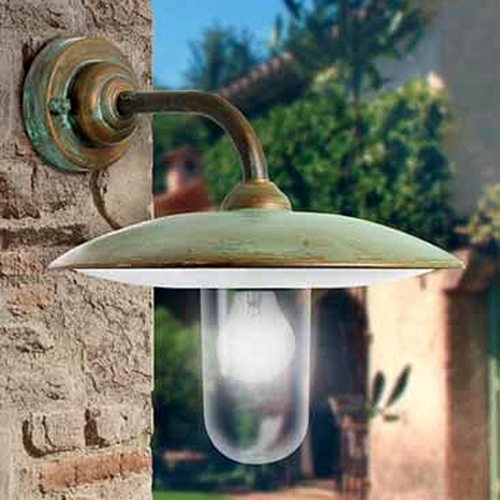 Moretti Stylish outdoor wall light CASALE, brass, glass, E27, 60 W, energy efficiency: A++, H: 30 cm