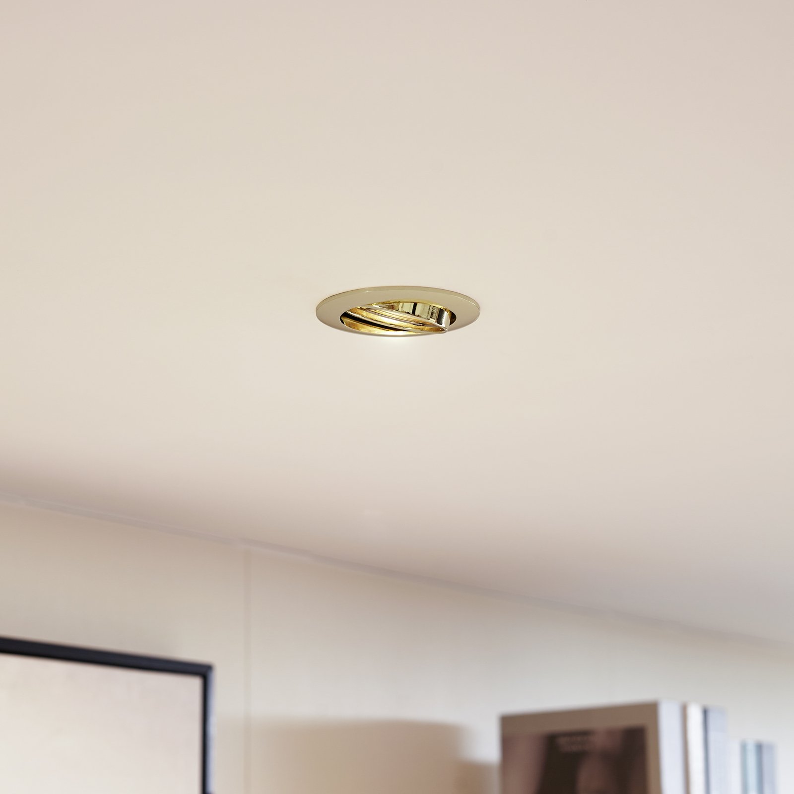 Prios recessed ceiling light Fibur, gold, aluminium, Ø 8.2 cm