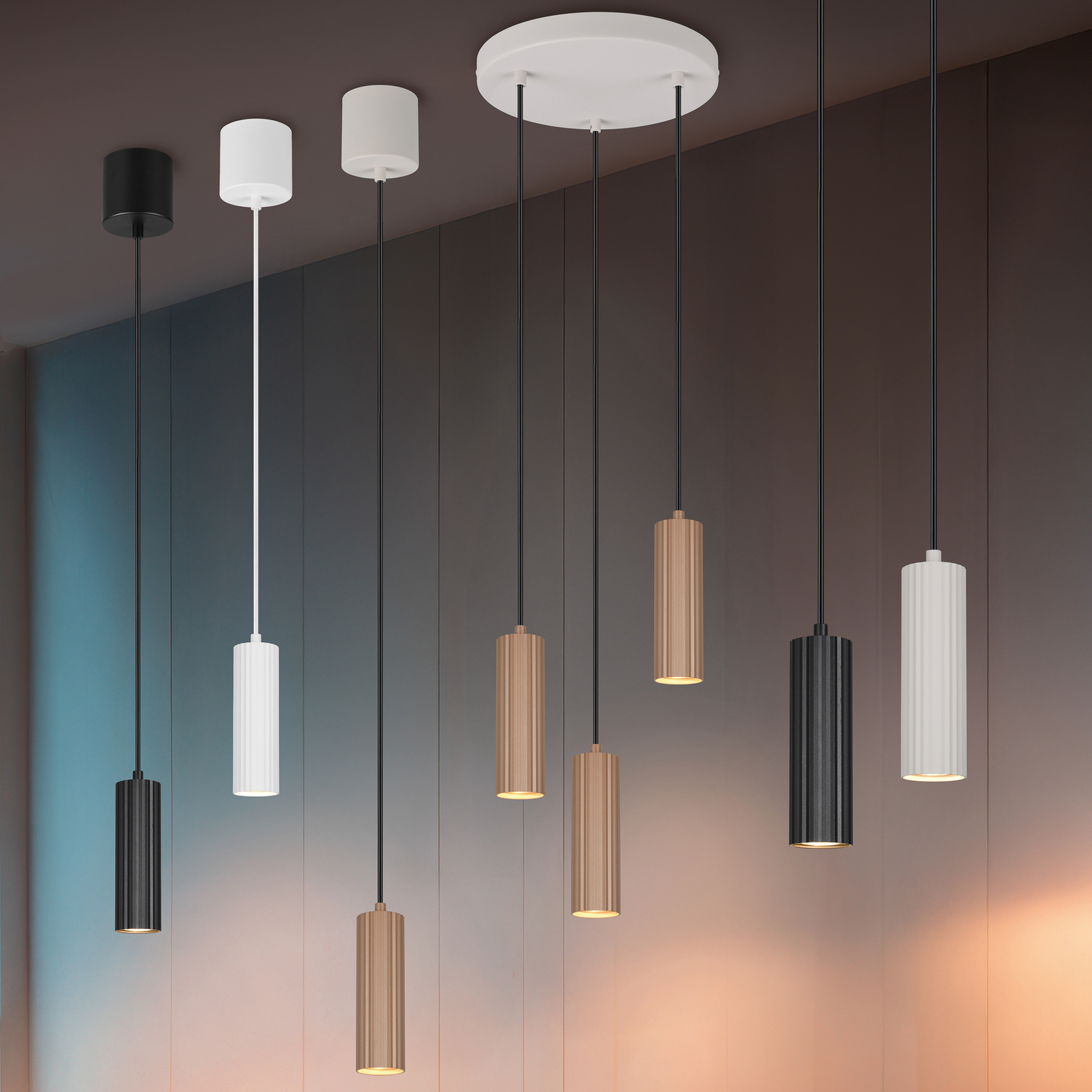 Suspension Soka, marron/gris, Ø 28 cm, métal, à 3 lampes. Suspension Soka, marron/gris, Ø 28 cm, métal, à 3 lampes.