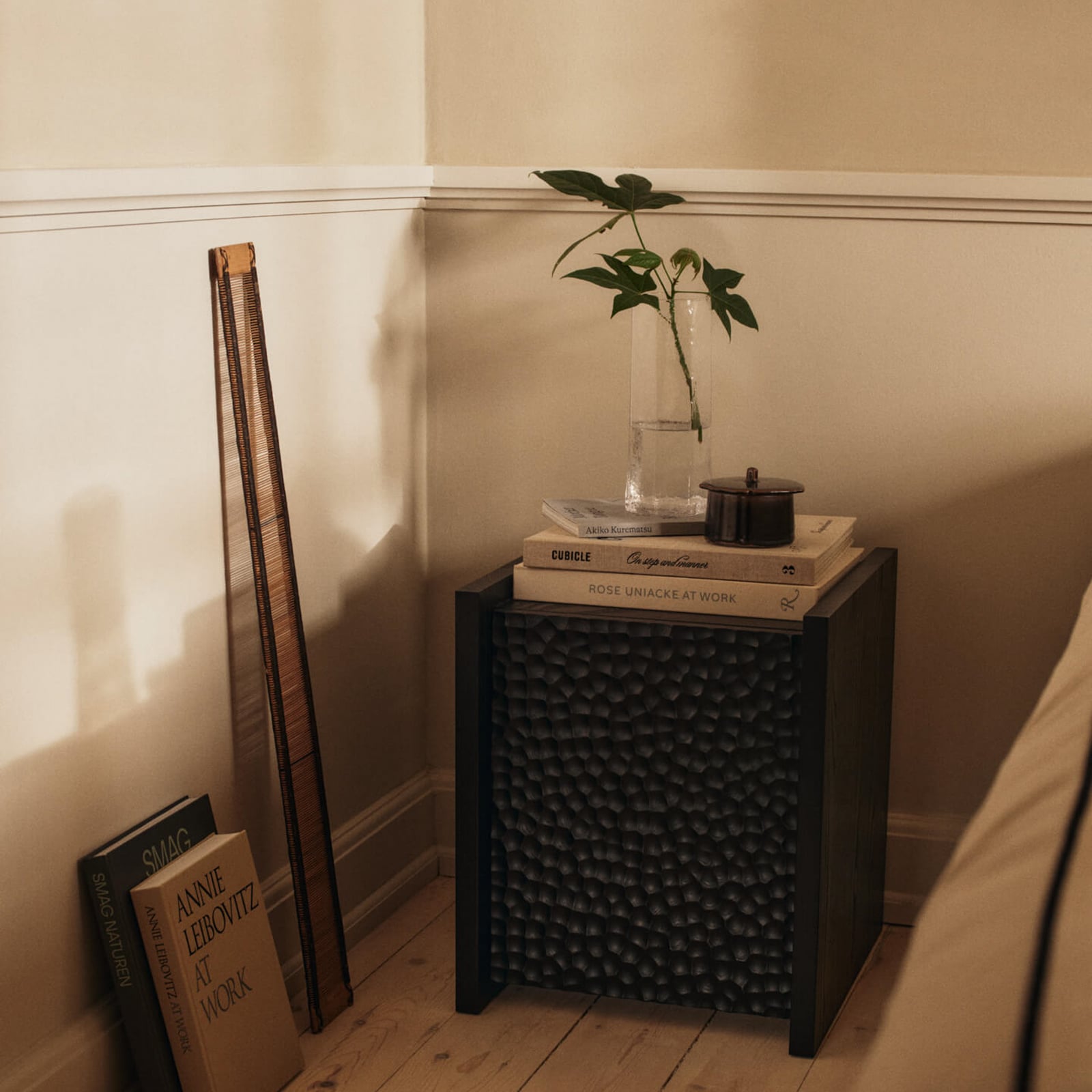 Marnen container with lid, dark brown, height 9 cm - ferm LIVING