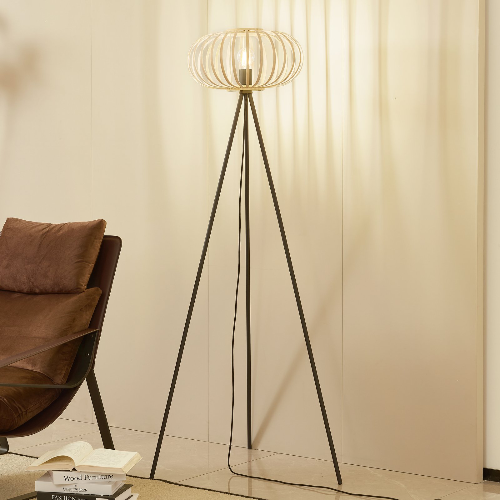 Lindby lampe sur pied Lielle, bambou naturel, Ø 40 cm