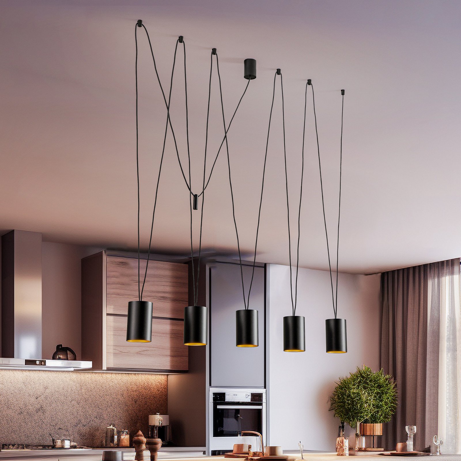 Euluna Lampă suspendată More Tone negru/auriu 5 becuri - Camera de zi / sufragerie - Modern - negru auriu - Plastic