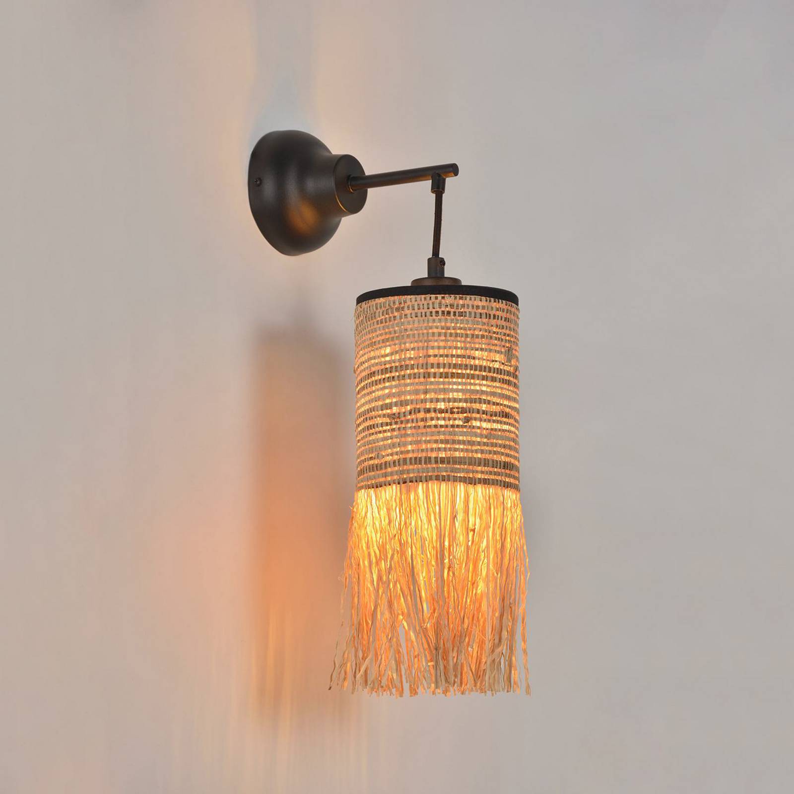 MARKET SET Lampa ścienna Formentera, brązowa wysokość 47 cm, włókno palmowe
