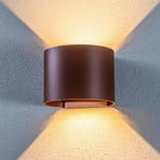 Lindby LED external wall light Nivar, round, rust brown, metal