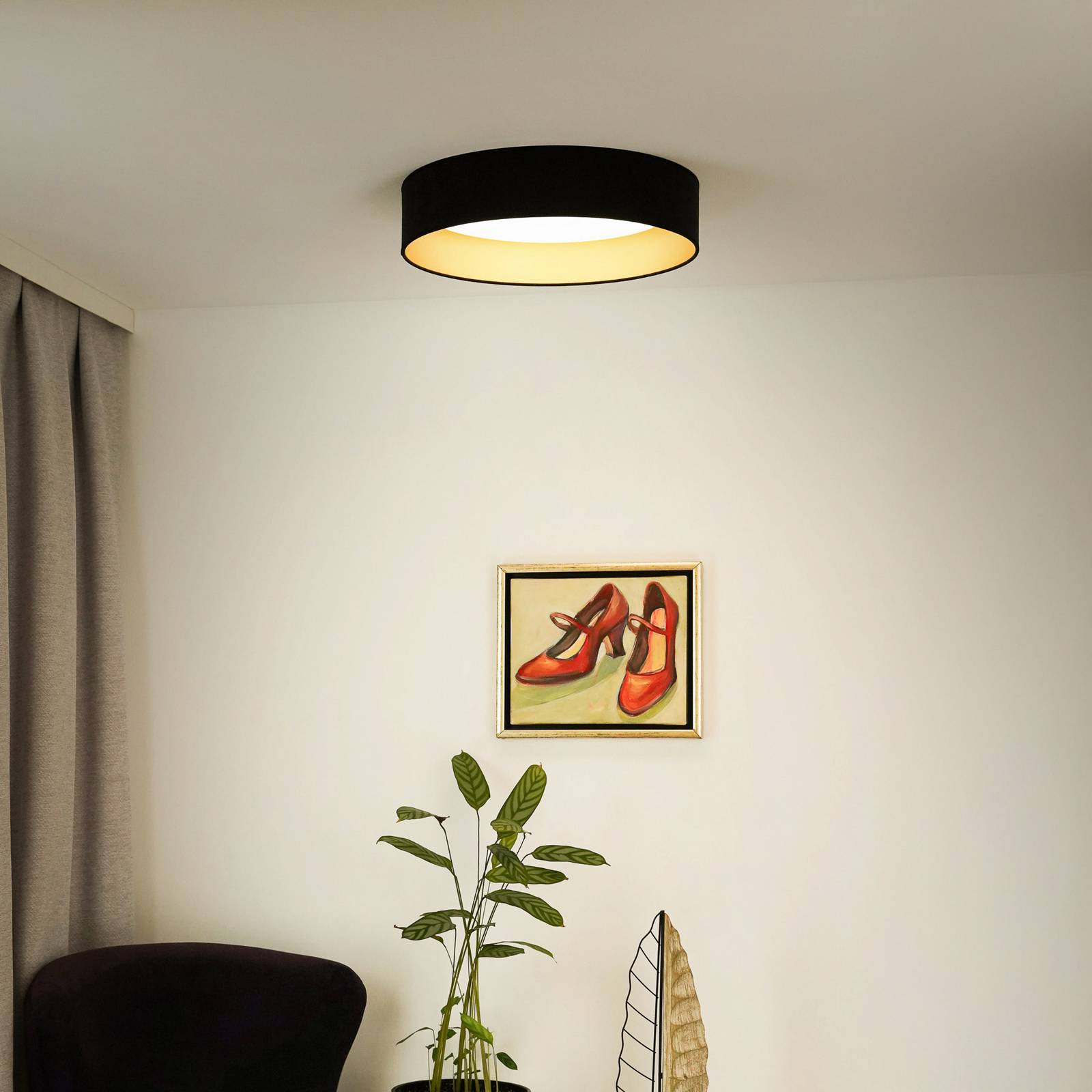 LED-Deckenleuchte Plafond, Samt, schwarz/gold, Ø 45 cm günstig online kaufen