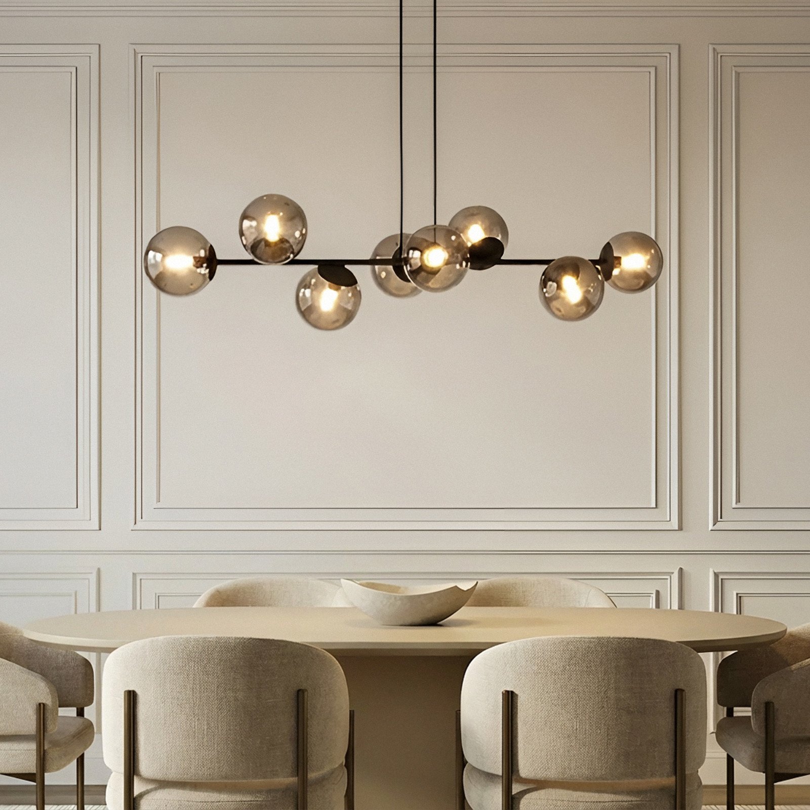 Lindby lampă suspendată Isamer gri fum 130 cm glob - Camera de zi / sufragerie - modern - negru gri fumuriu - Sticlă