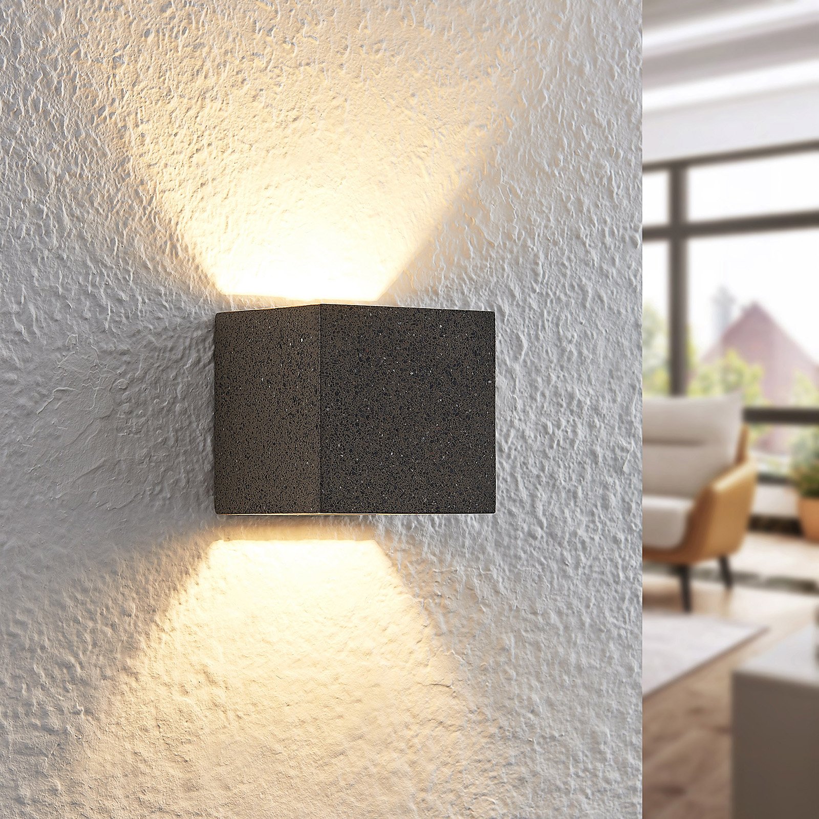 Lindby Quaso LED wall lamp, concrete black granite