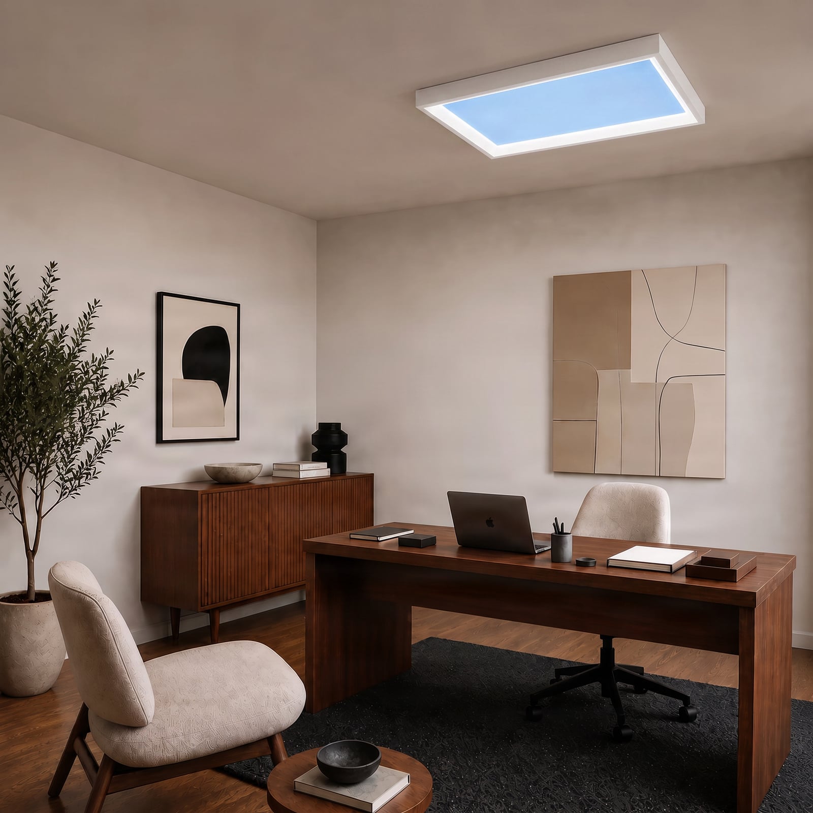 Lucande plafondlamp Sky met daglicht-effect, 90x60
