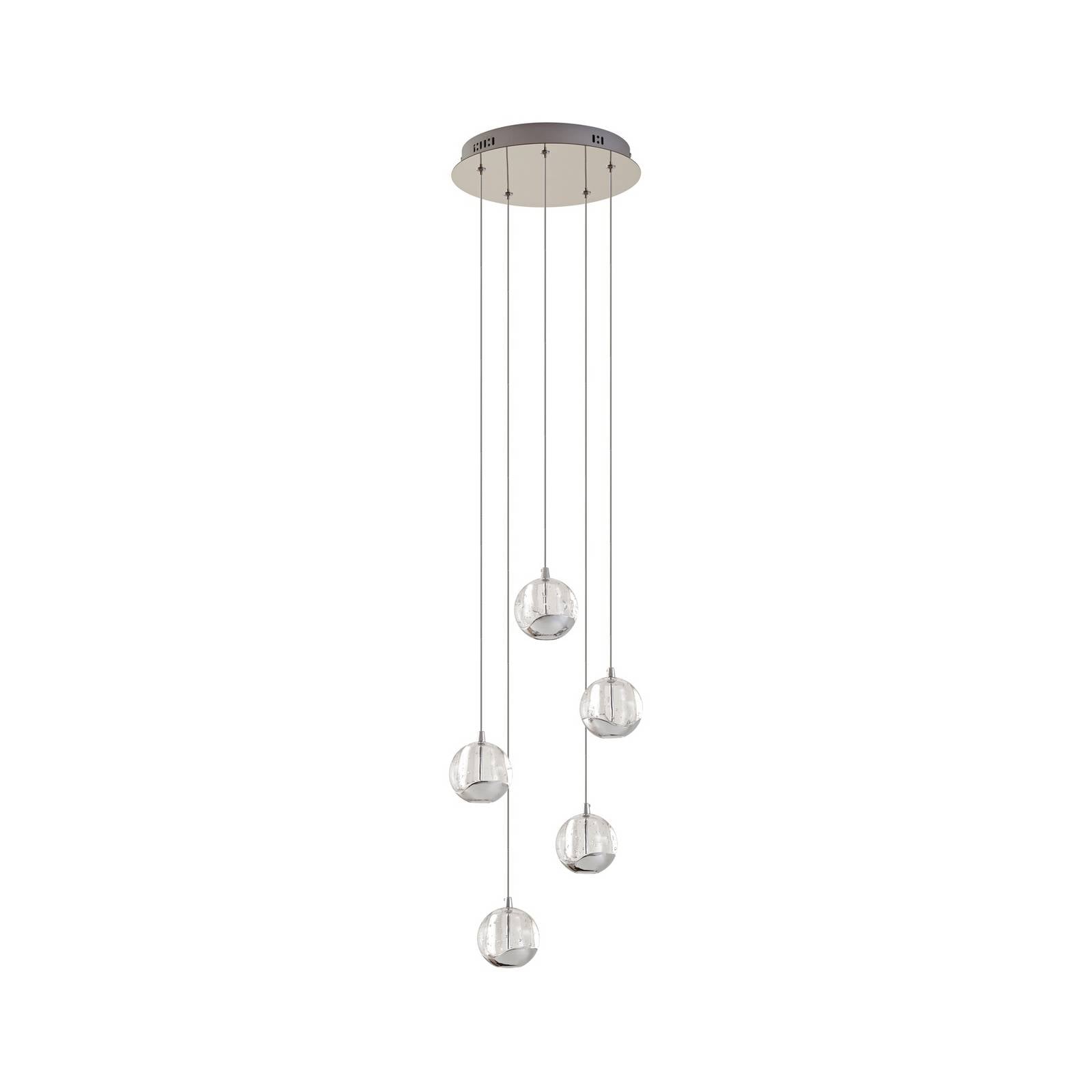 Lucande LED-Pendellampe Hayley, Ø 30 cm, 5-flg., chrom, Glas