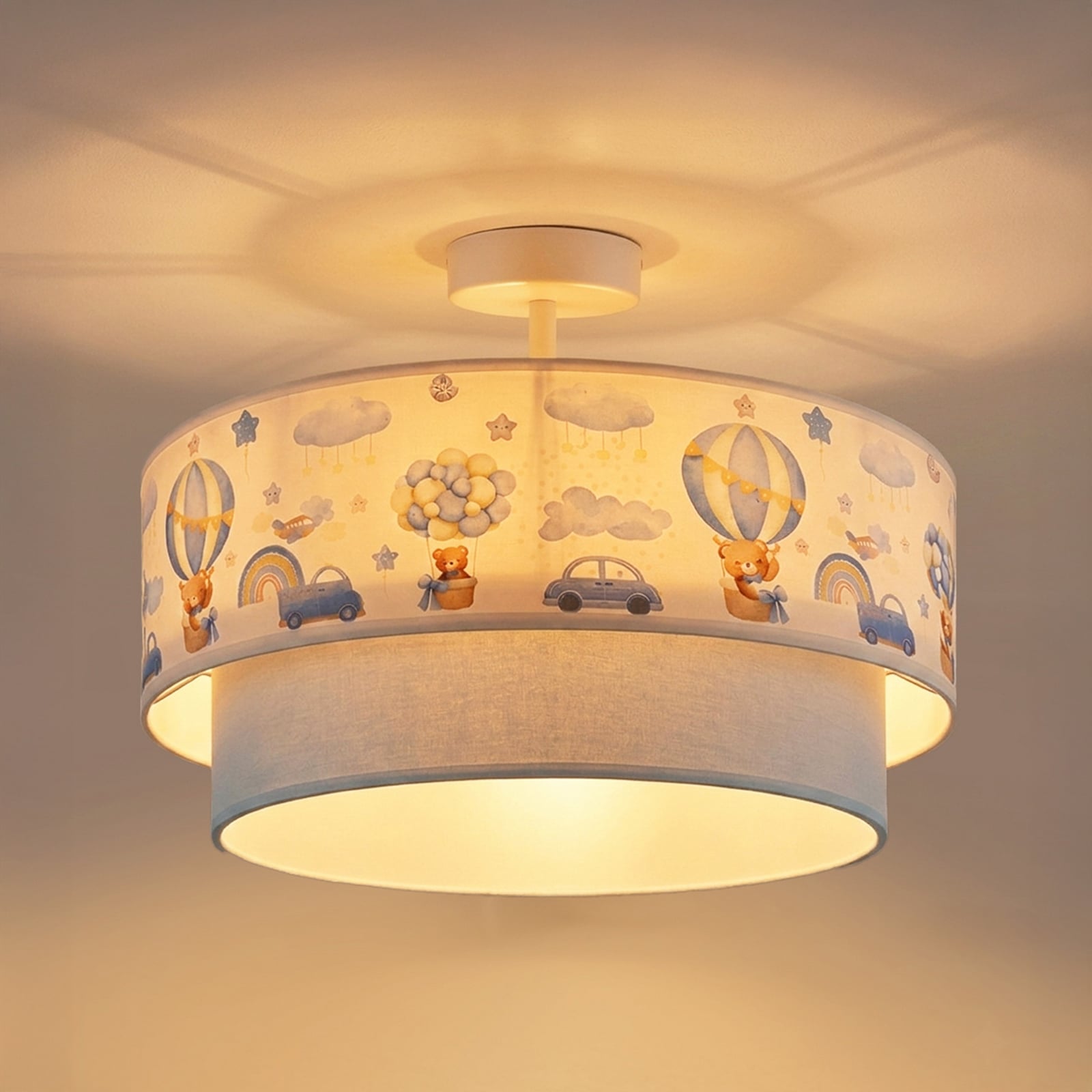 Boho-plafondlamp voor kinderen, lichtblauw/bonte kleuren, Ø 40 cm, textiel, E27 Boho-plafondlamp voor kinderen, lichtblauw/bonte kleuren, Ø 40 cm, textiel, E27