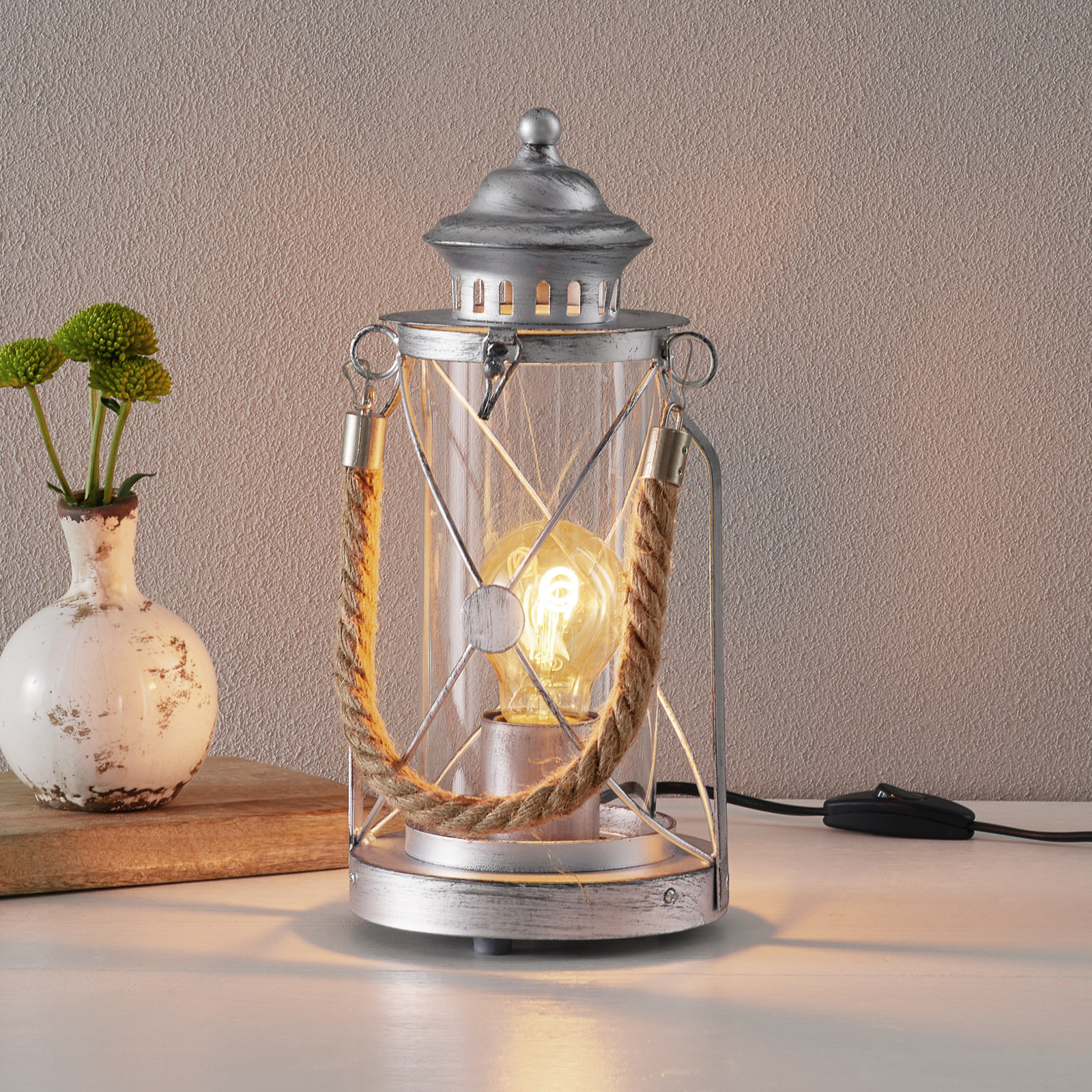 Kirian Bright Lantern Table Light, Antique Silver Lights.ie