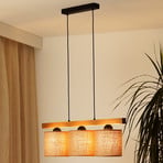 Pendellampe Forest, Holz hell/schwarz, Jute natur, 3-fl.