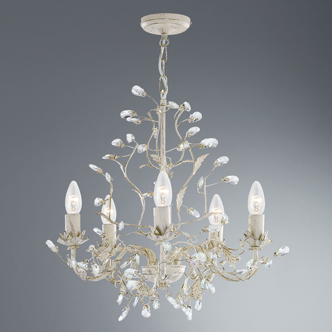Almandite lysekrone, 5 lyskilder, creme, guld
