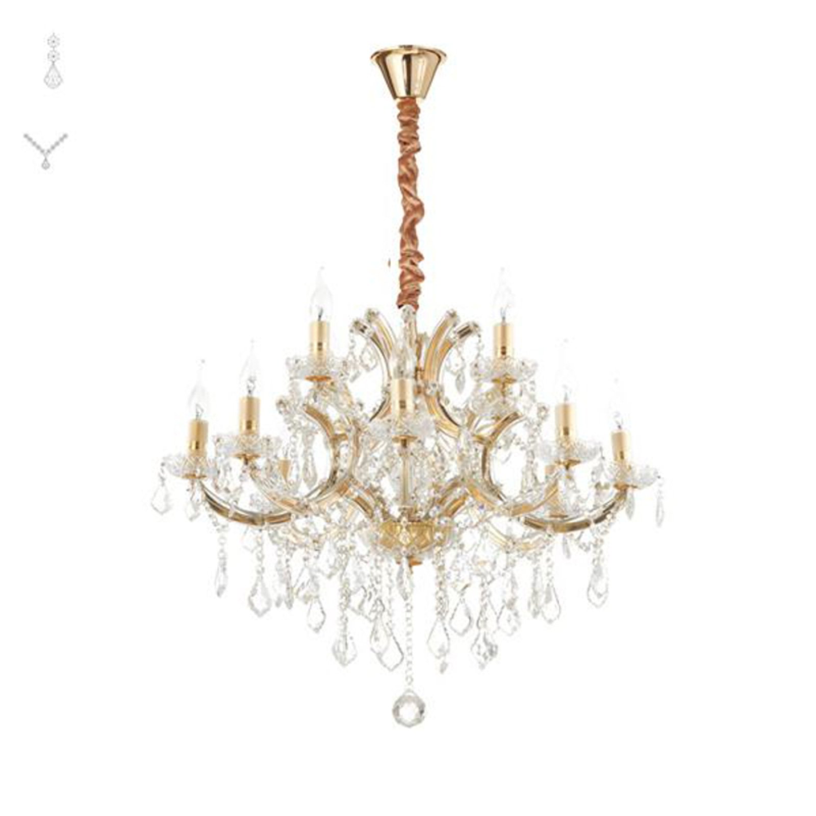 Ideal Lux Napoleon chandelier, gold-coloured, crystal 12flg.