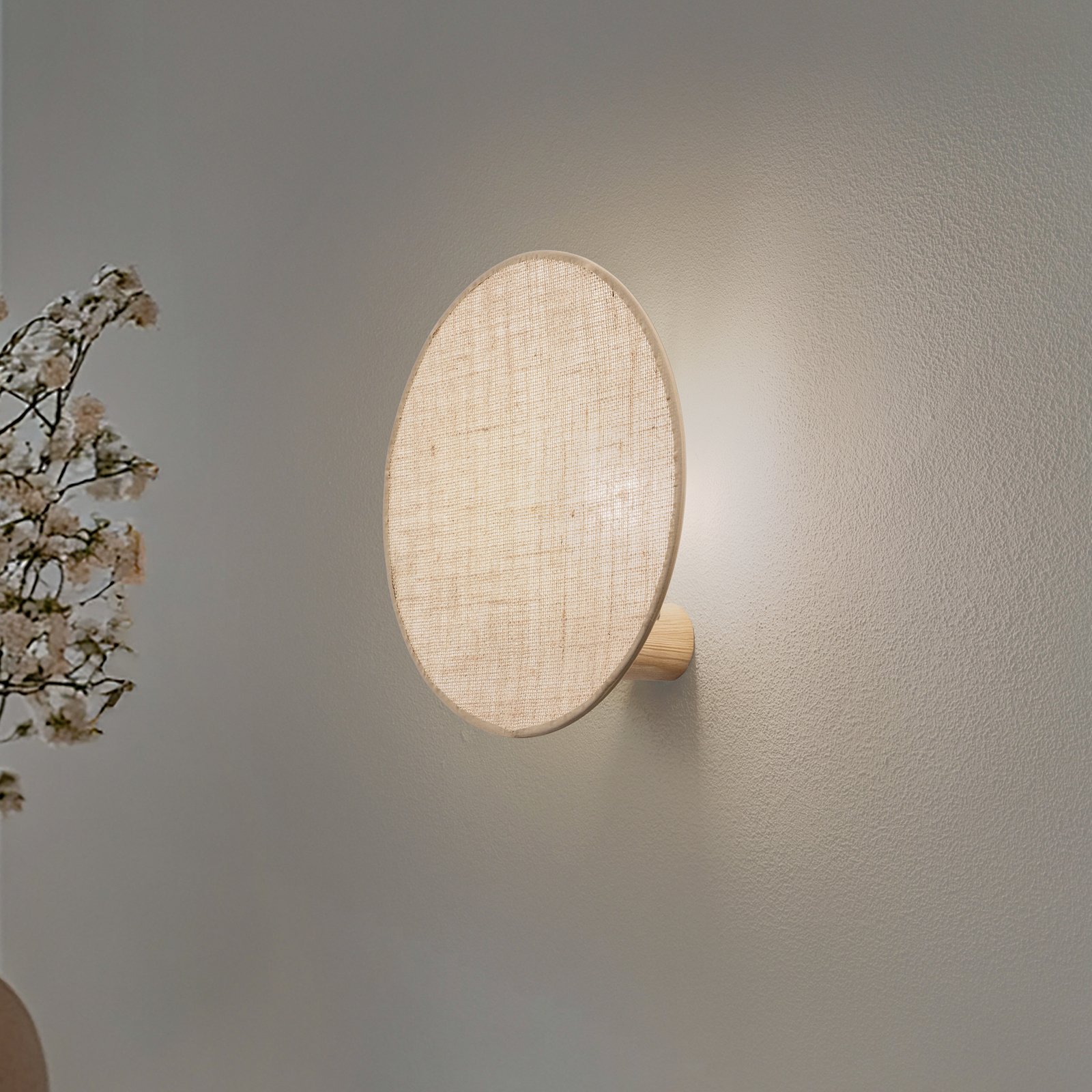 Applique murale Pulse, abat-jour en jute, brun naturel, Ø 30 cm