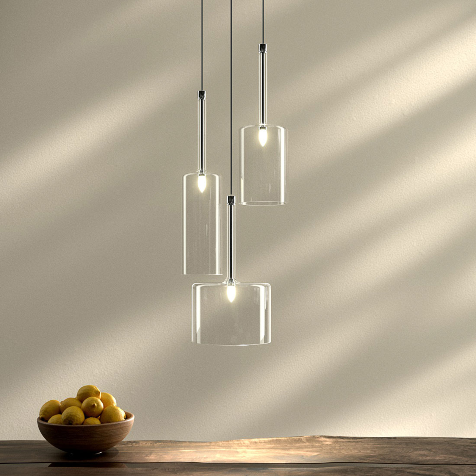 Axo Light Spillray three-bulb glass pendant light, for Living / Dining Room, metal, glass, G4, 20 W, energy efficiency: A++