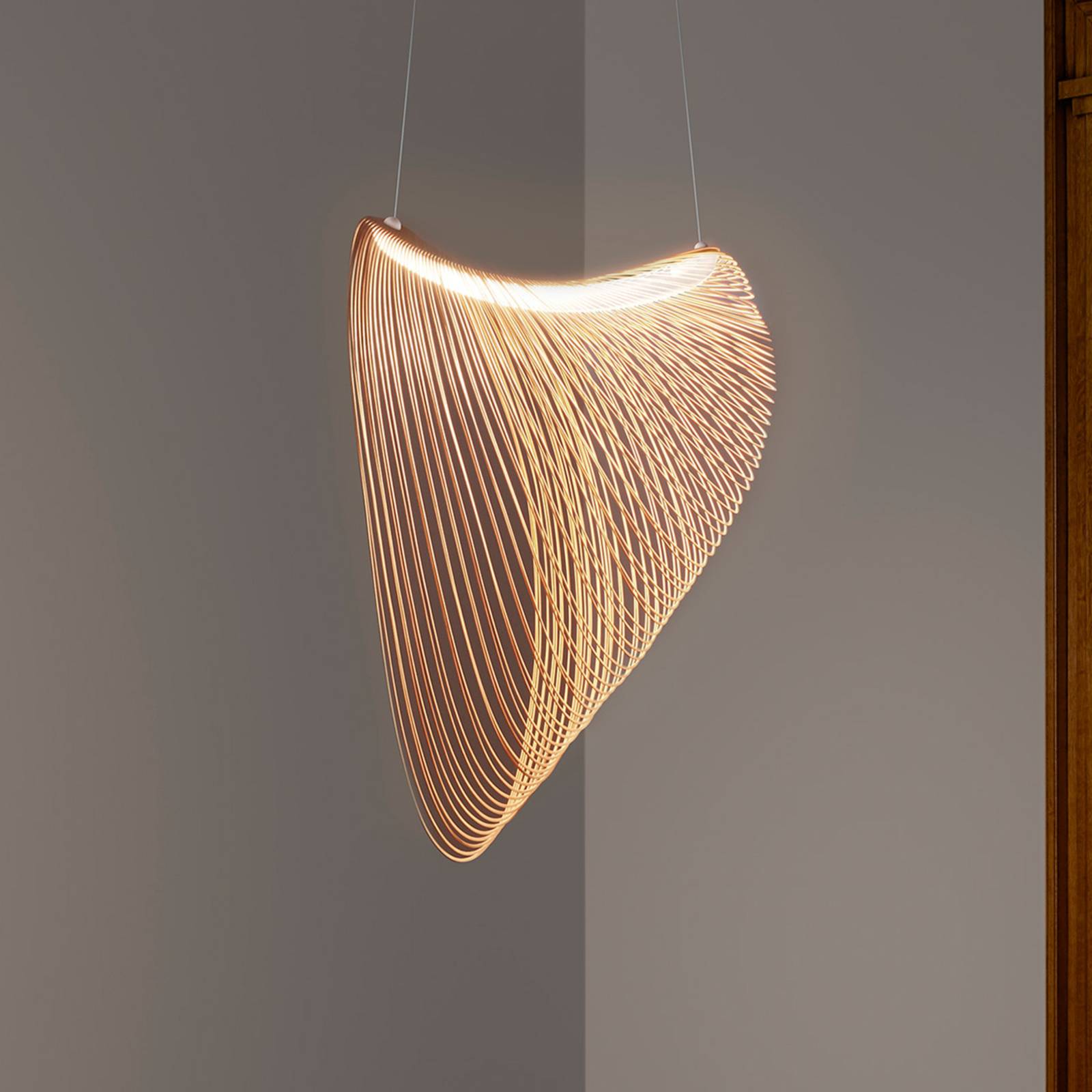 Luceplan Illan LED wooden hanging lamp dim Ø 80 cm, for Living / Dining Room, wood, 27 W, energy efficiency: A+, W: 50 cm