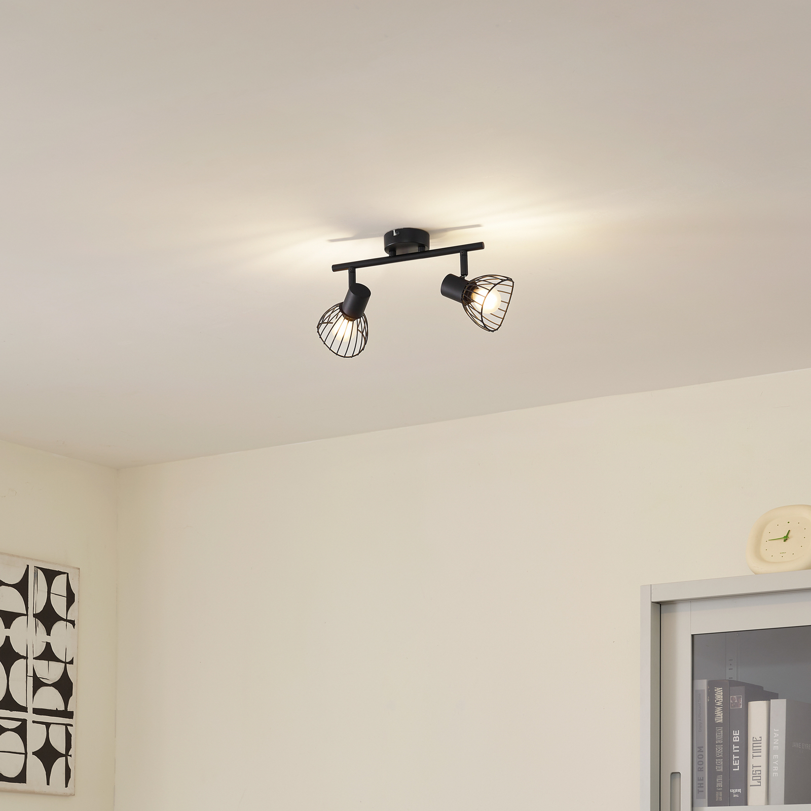 Lindby ceiling light Piena, black, 2-bulb, metal, 39cm