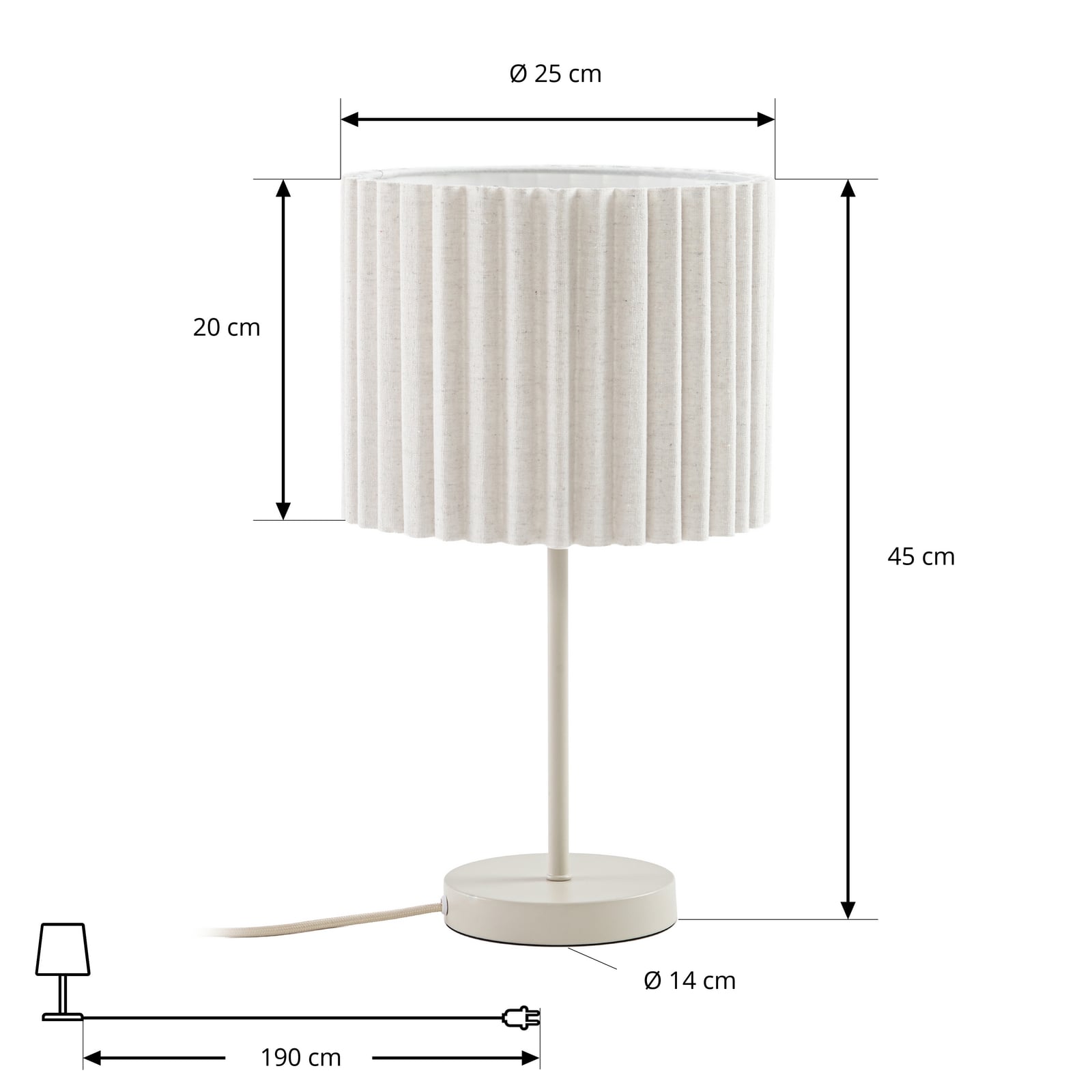 Stolní lampa Libbie, výška 45 cm, plátno, krémová, E27 – Lindby