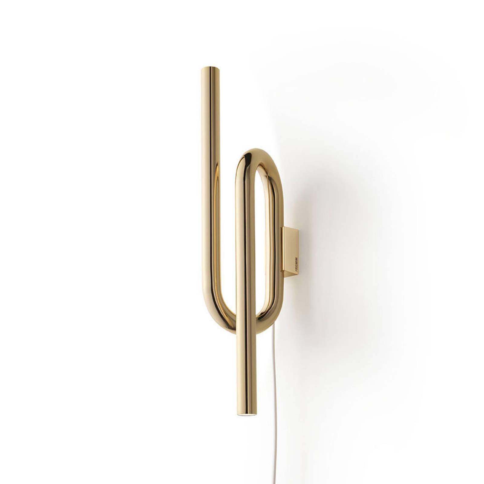 Foscarini Tobia LED wall light with cable gold, for Living / Dining Room, metal, 12 W, H: 40 cm