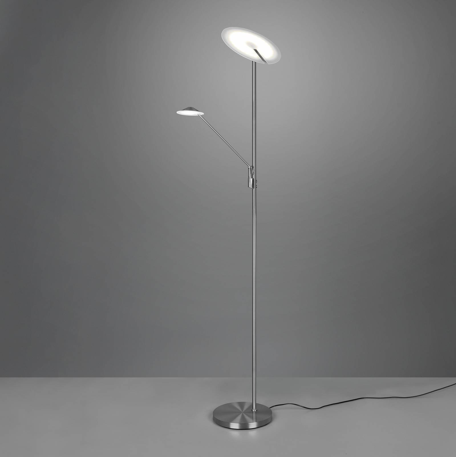Levně LED stojací lampa Brantford, lampa na čtení nikl