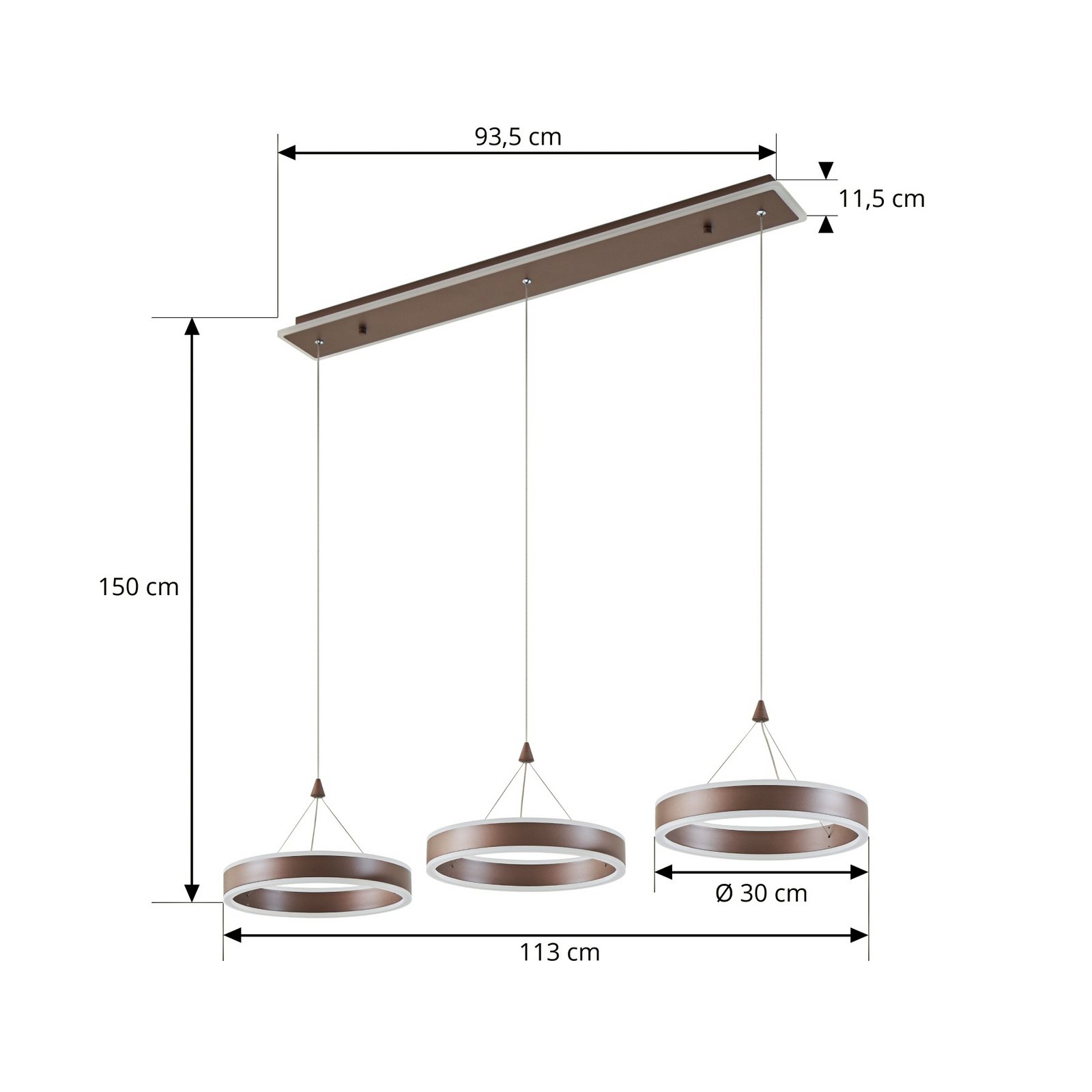 Lucande LED hanglamp Kolo, 114 cm, 3-lamps, bruin, dimbaar Lucande LED hanglamp Kolo, 114 cm, 3-lamps, bruin, dimbaar