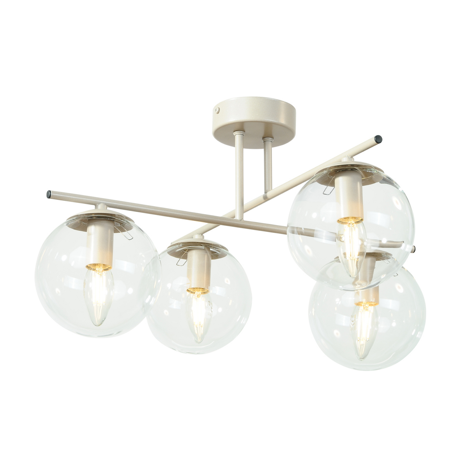 Plafondlamp Zoe, beige, lengte 51 cm, glas, 4-lamps, E14