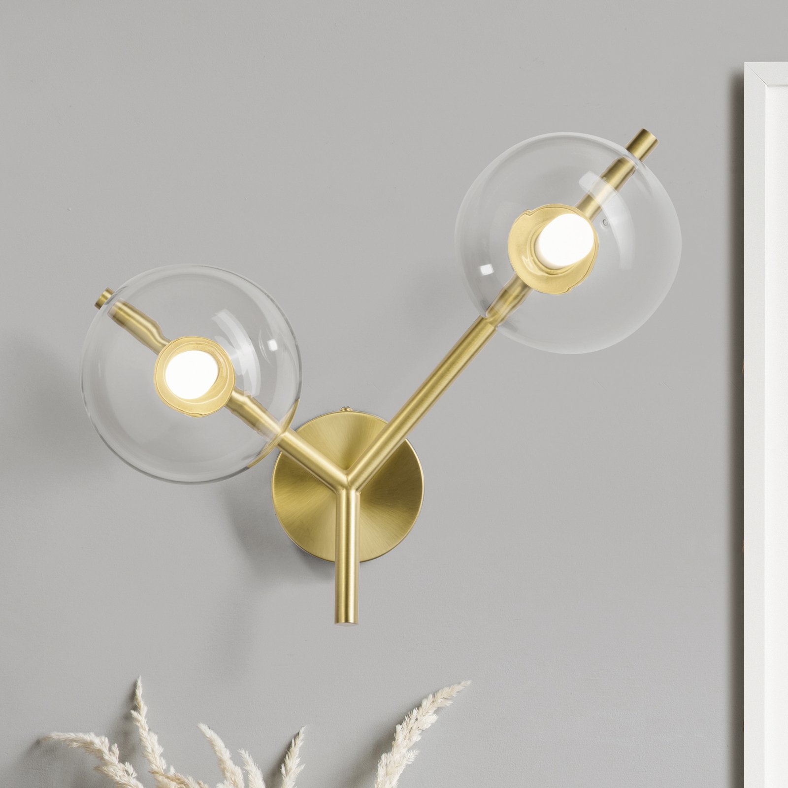 Wandlamp Camely, goud geborsteld/helder, 2-lamps