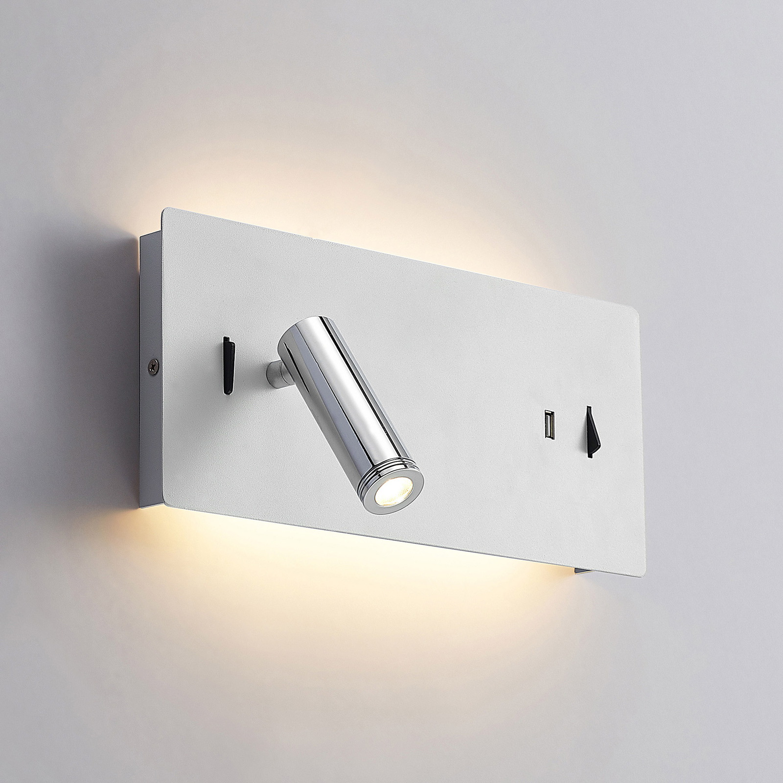 Lucande LED wandlamp Kimo, hoekig, wit, aluminium, USB-aansluiting