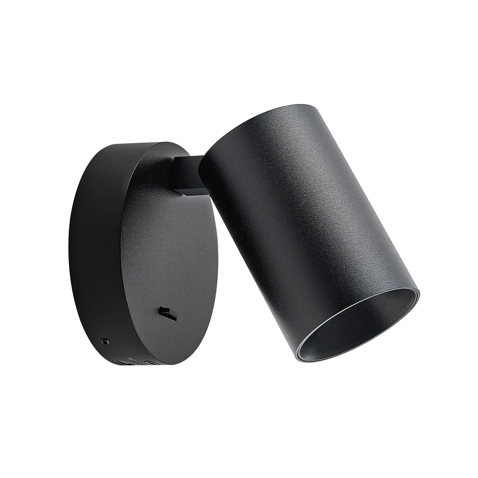 Wall spotlight CAN TILT, black, Ø 10 cm, metal switch USB