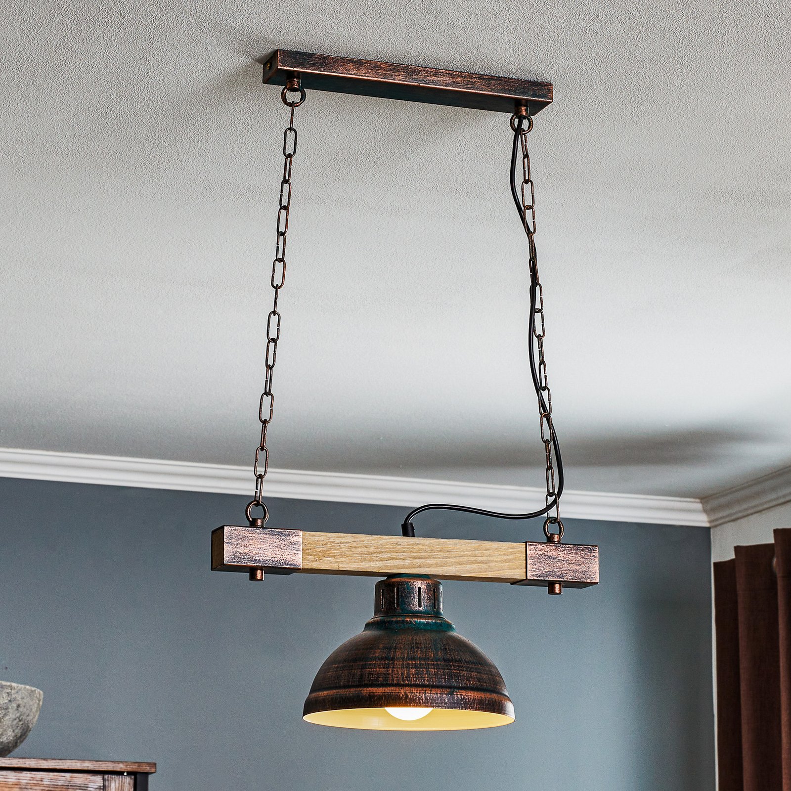 Hakon hanging light 1-bulb brown/natural wood