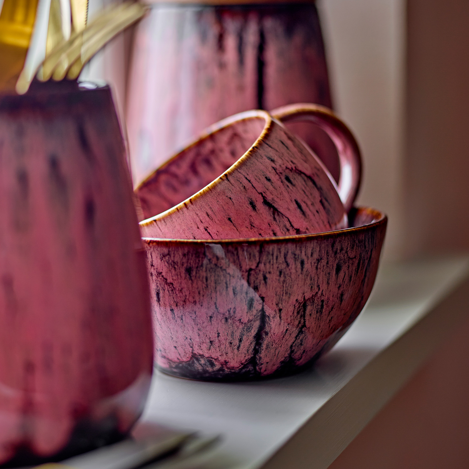 Bol Rayen, rose, lot de 4, 7 cm, céramique - Bloomingville