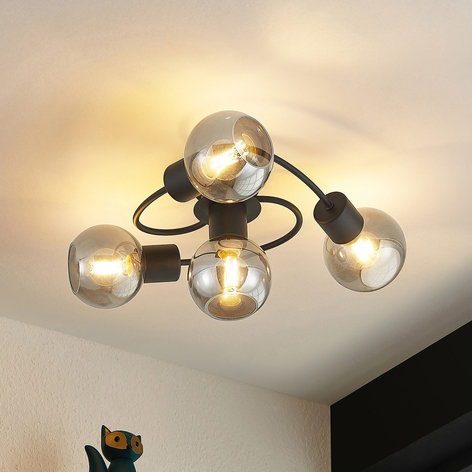 Lindby lampa sufitowa Ciala, 4-pkt. czarna smoke