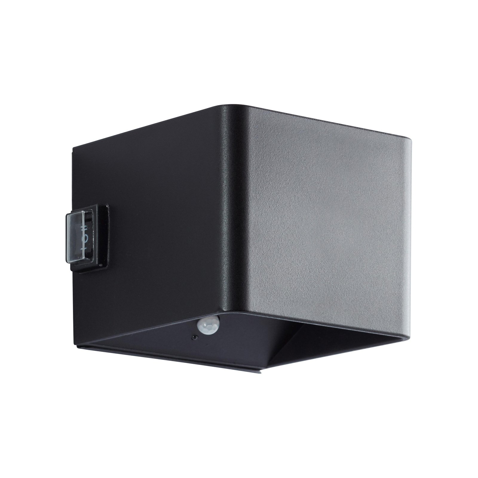 LED uzlādējams āra sienas lukturis Iseo, melns, platums 10 cm, sensors
