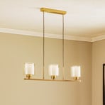 Candeeiro de suspensão Ressa linear, latão antigo, 3 luzes