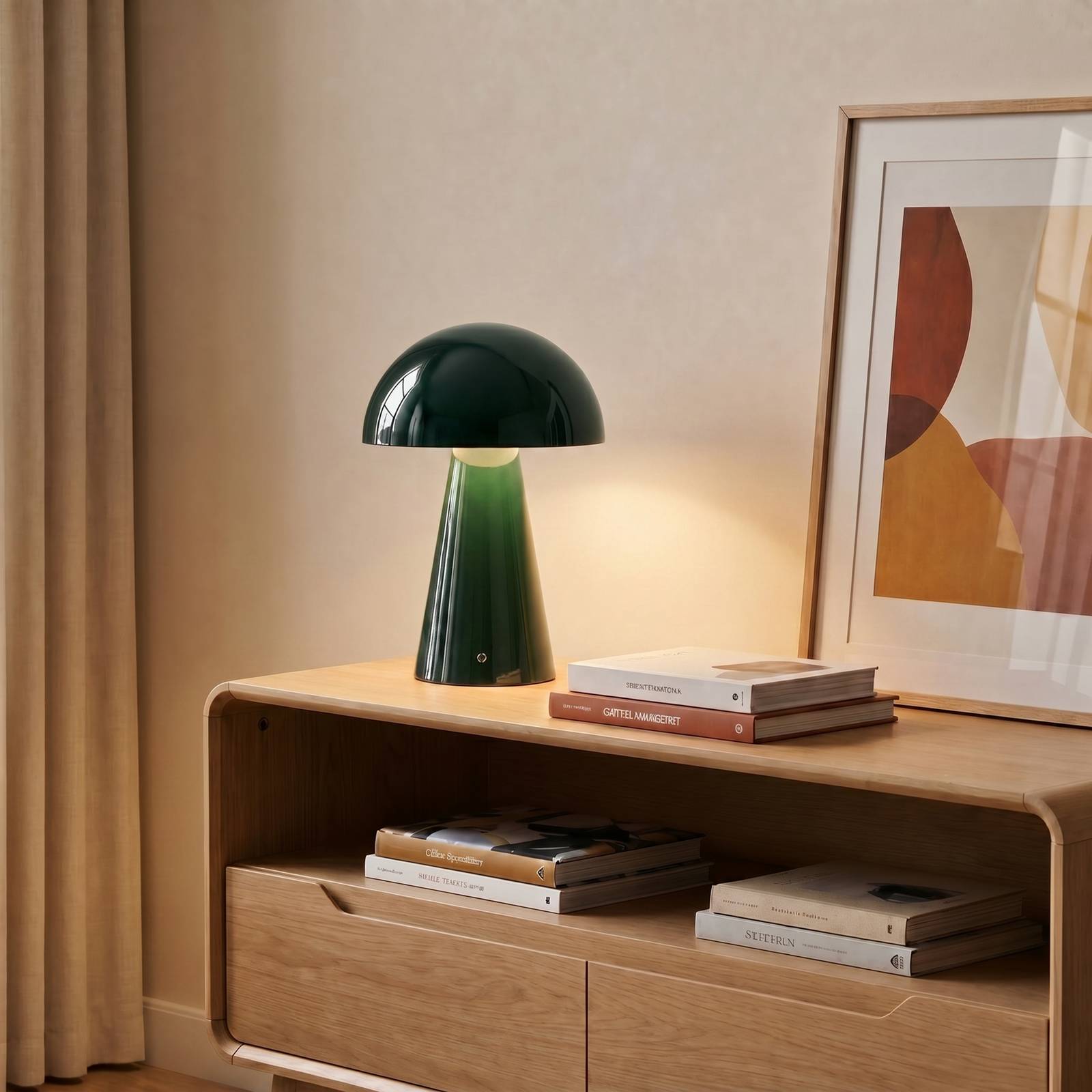 Lindby Nevijo LED-tafellamp op accu, groen, Ø 20 cm, USB, dimmer