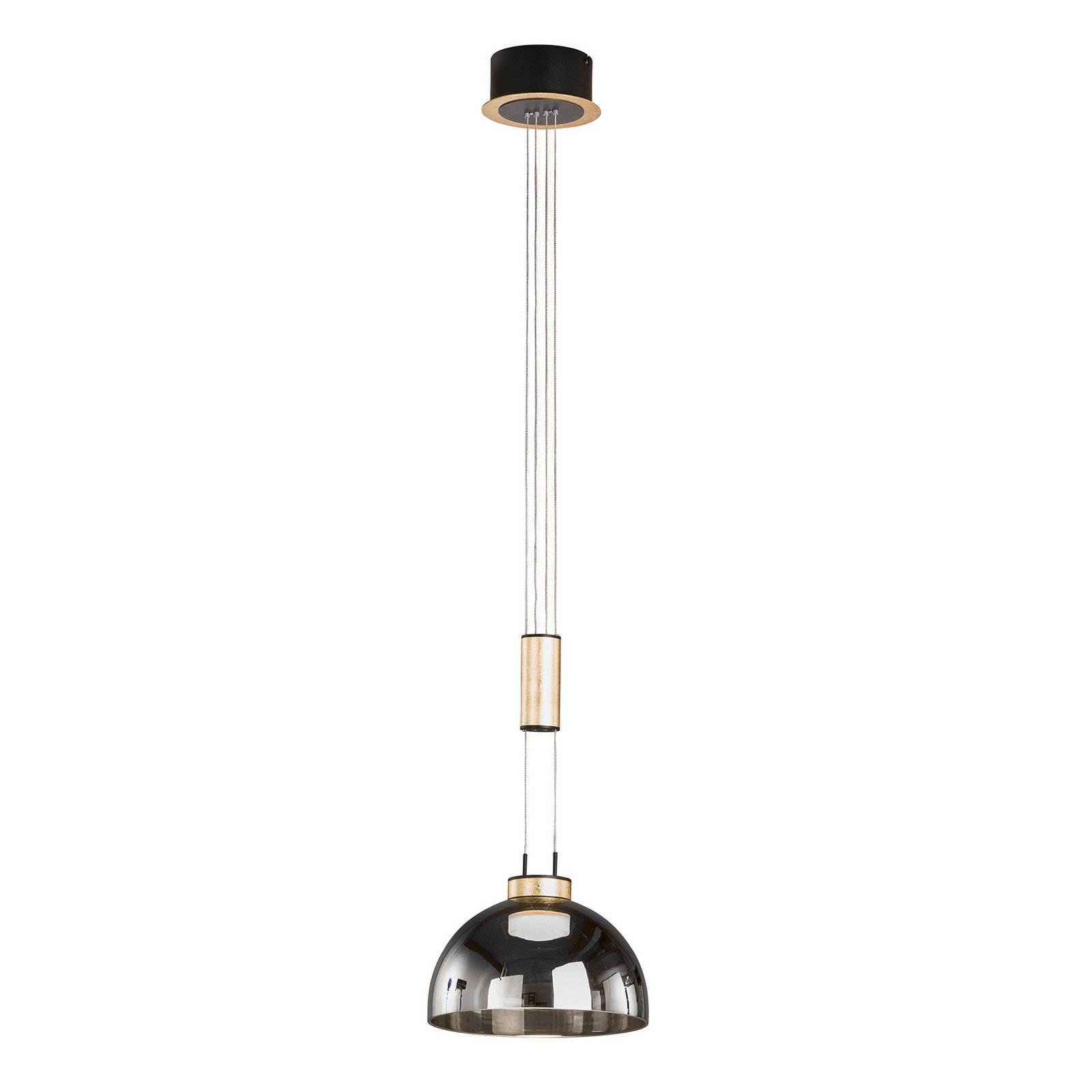 FISCHER & HONSEL Lampă suspendată Avignon 1 bec sticlă fumurie/negru/auriu - Camera de zi / sufragerie - Modern - transparent gri-fumuriu negru foiță de aur