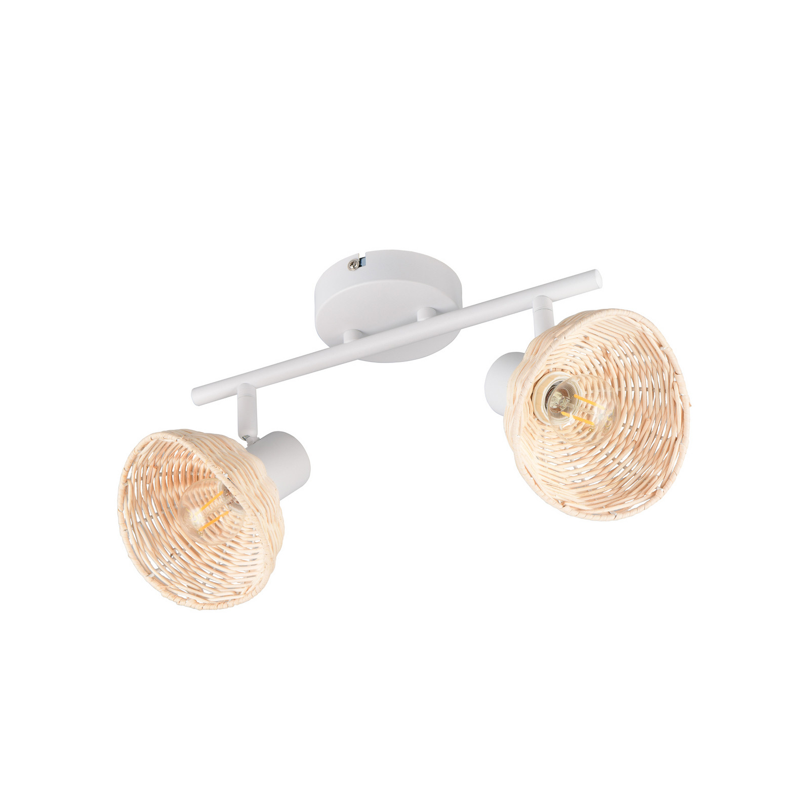 Φωτιστικό οροφής Calvi, λευκό, φυσικό ρατάν, μήκος 40 cm, 2 φτερά.