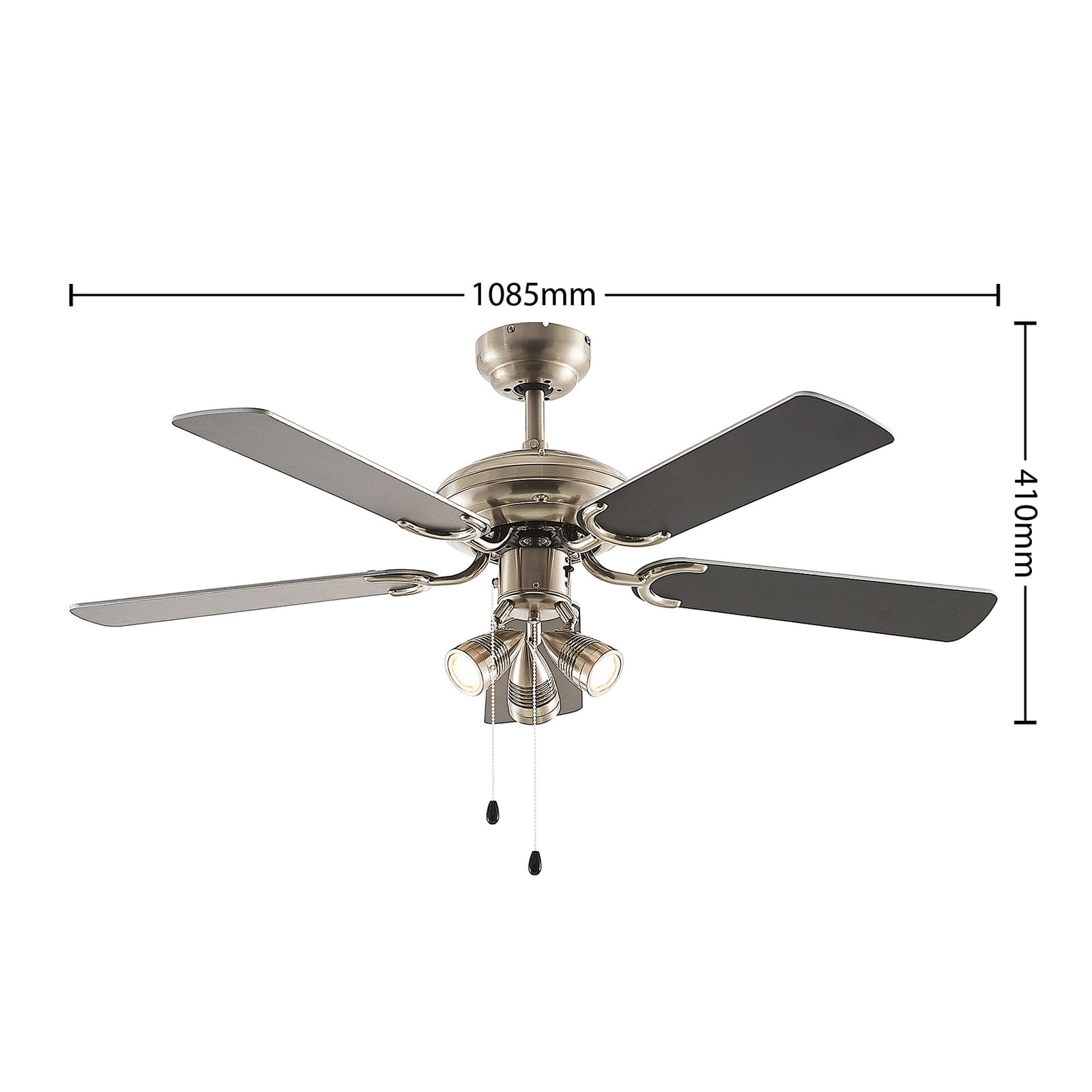Ventilateur de plafond Anariki avec éclairage, silencieux, argenté - Lindby