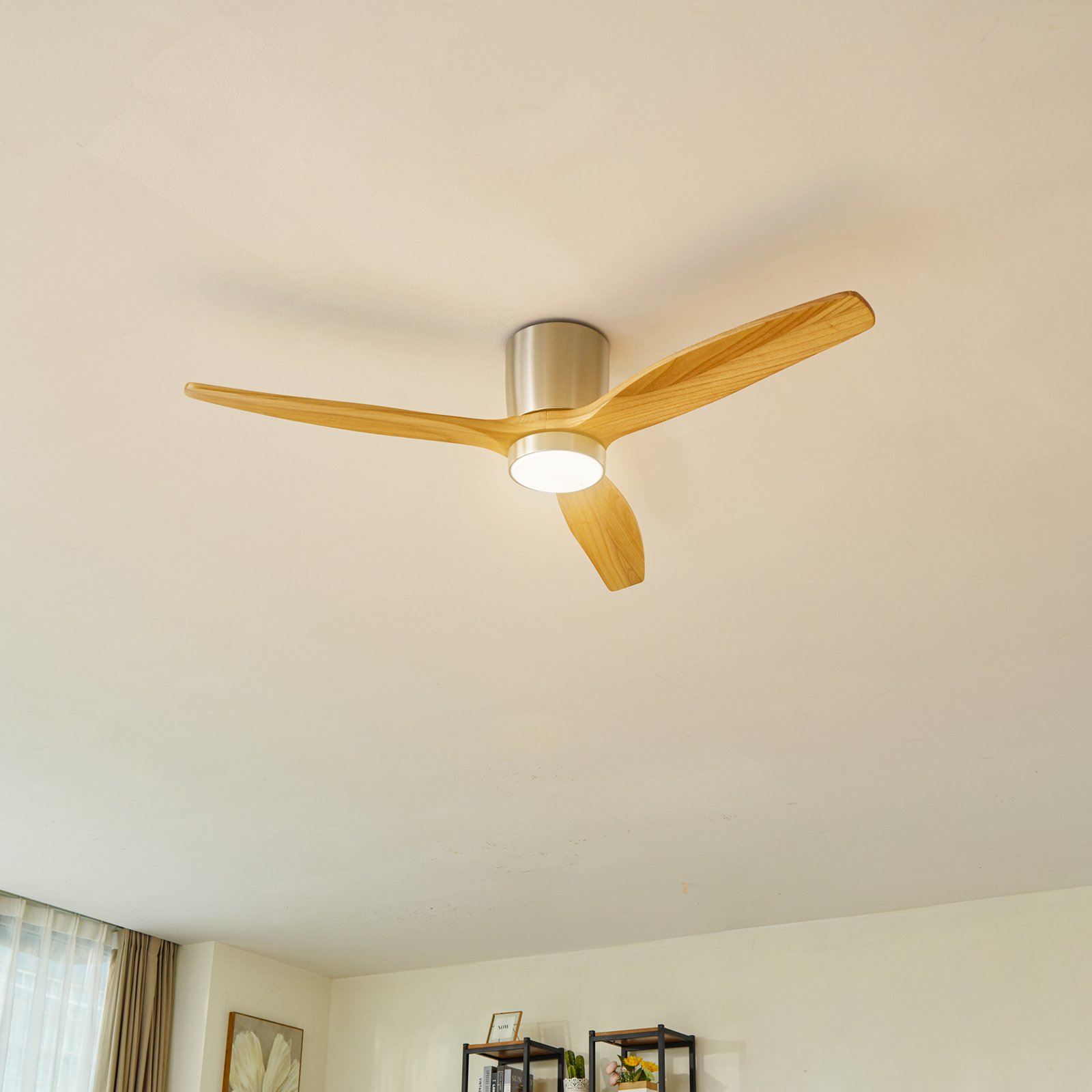 Lucande LED mennyezeti ventilátor Faipari, nikkel, DC, csendes, 132cm