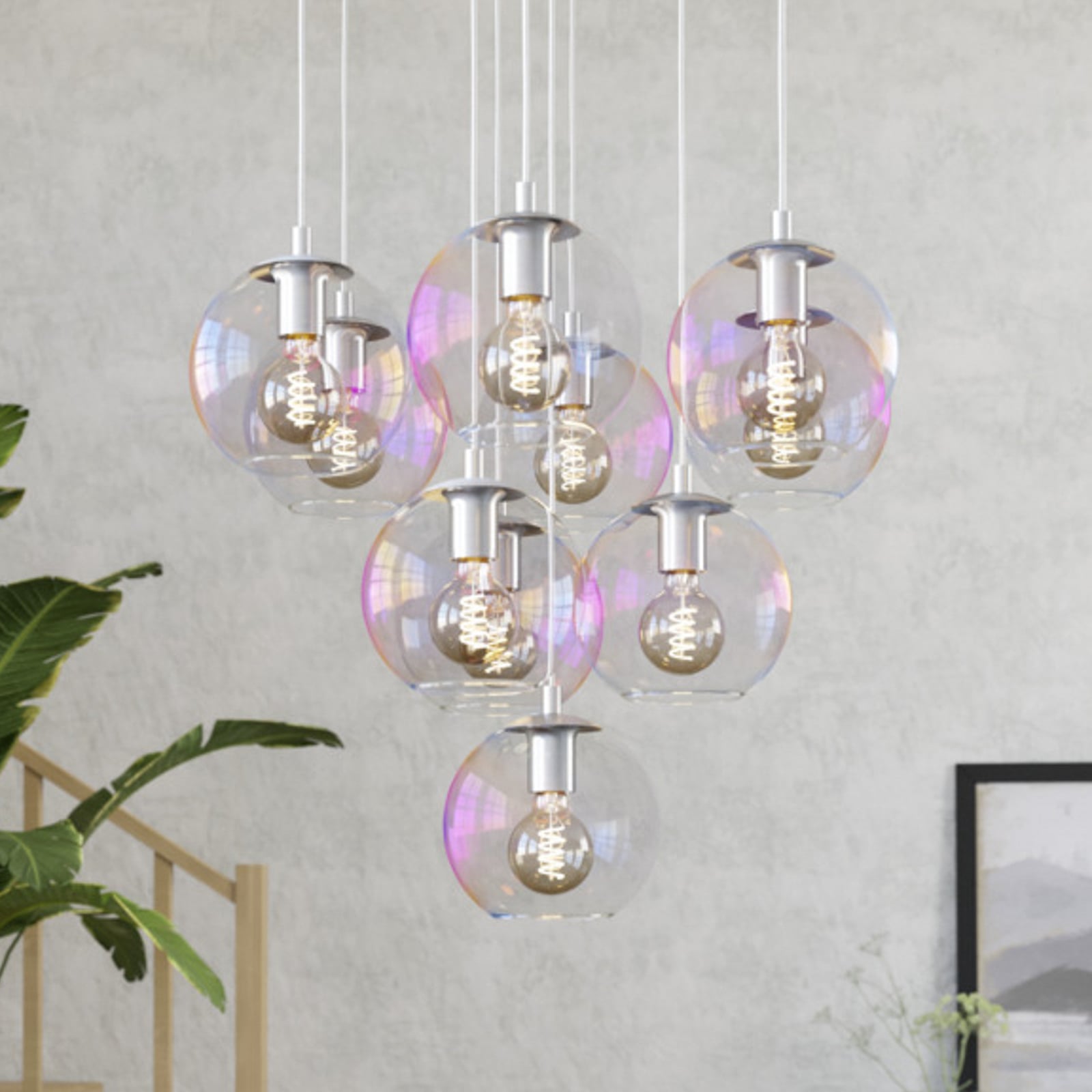 EGLO hanglamp ARISCANI 2, Ø 65 cm, 10-lamps, chroom/iriserend