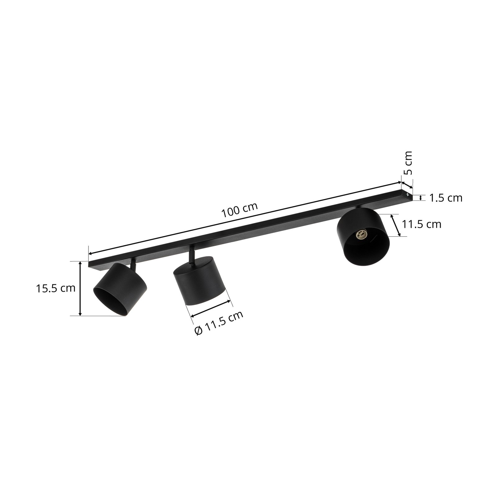 Loftlampe 1.047, 3 lyskilder, sort