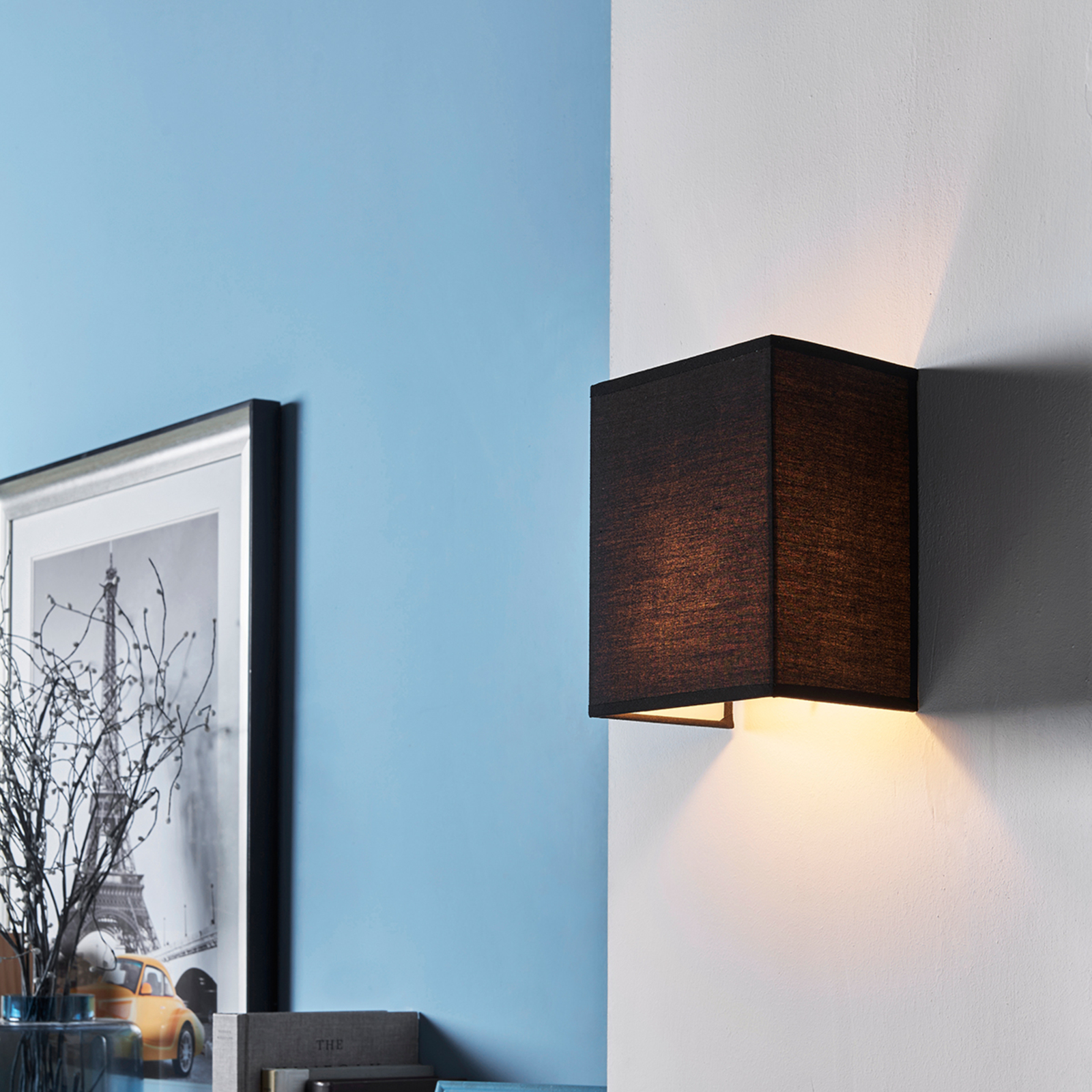 Black fabric wall lamp Annalisa, rectangular shape