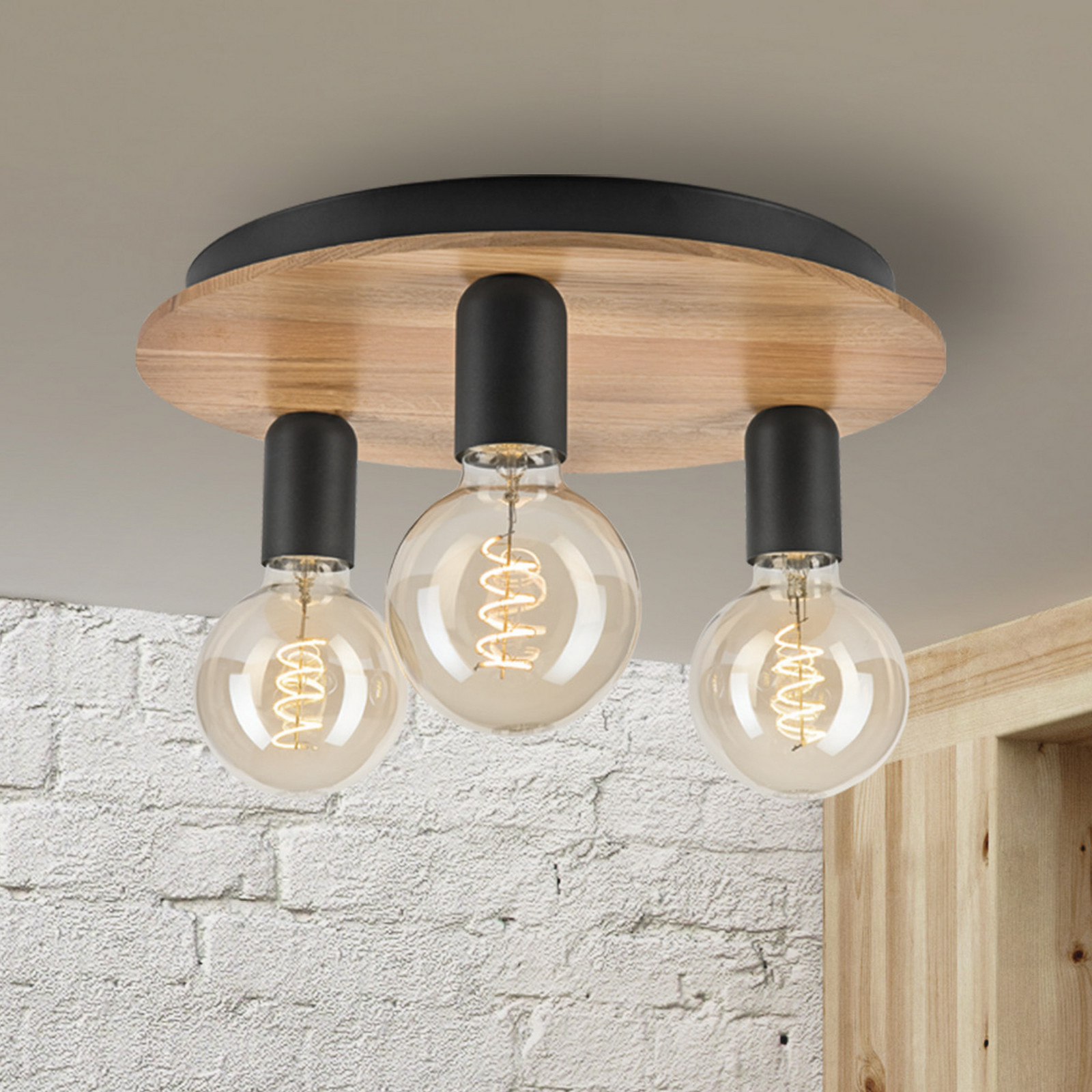 Lamkur Lighting Plafonieră Dusty lemn de fag negru Ø 33 cm 3 becuri - Camera de zi / sufragerie - Modern