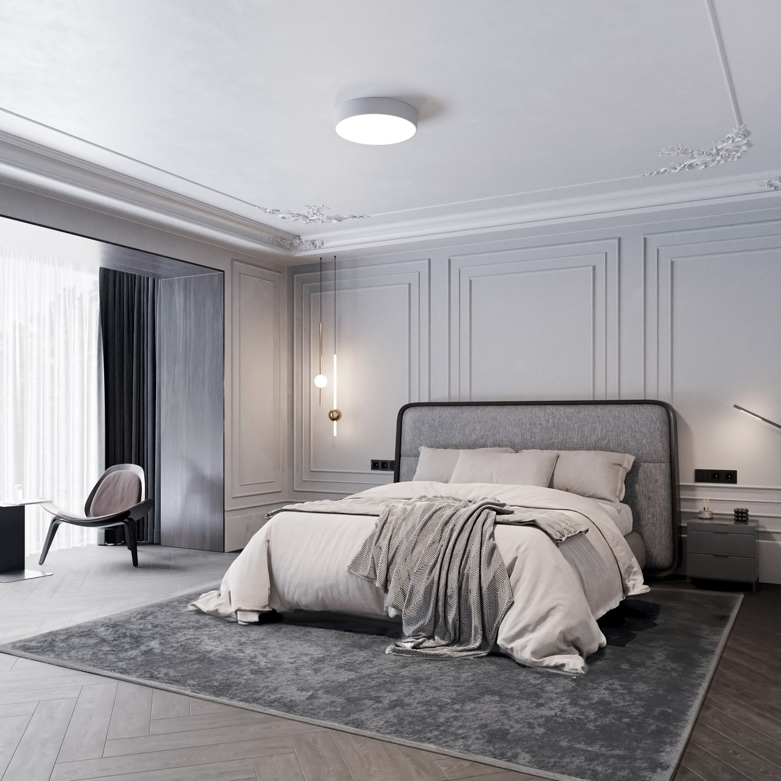 Cleo 400 ceiling light, IP54, Ø 40 cm, grey