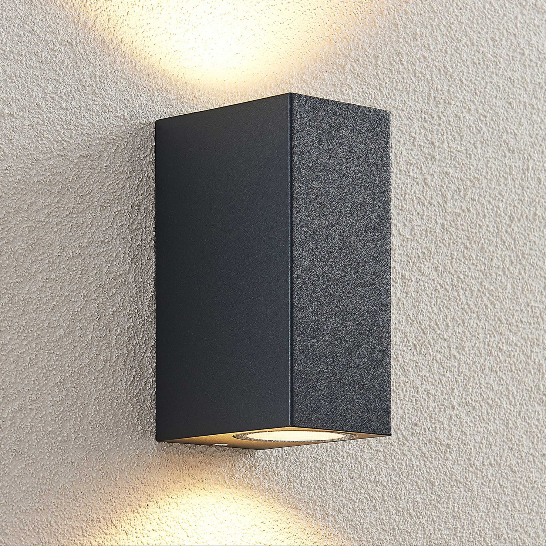 ELC Fijona LED outdoor wall lamp, angular, 15 cm, die-cast aluminium, GU10, 5 W, energy efficiency: A+, W: 6.8 cm, H: 15 cm
