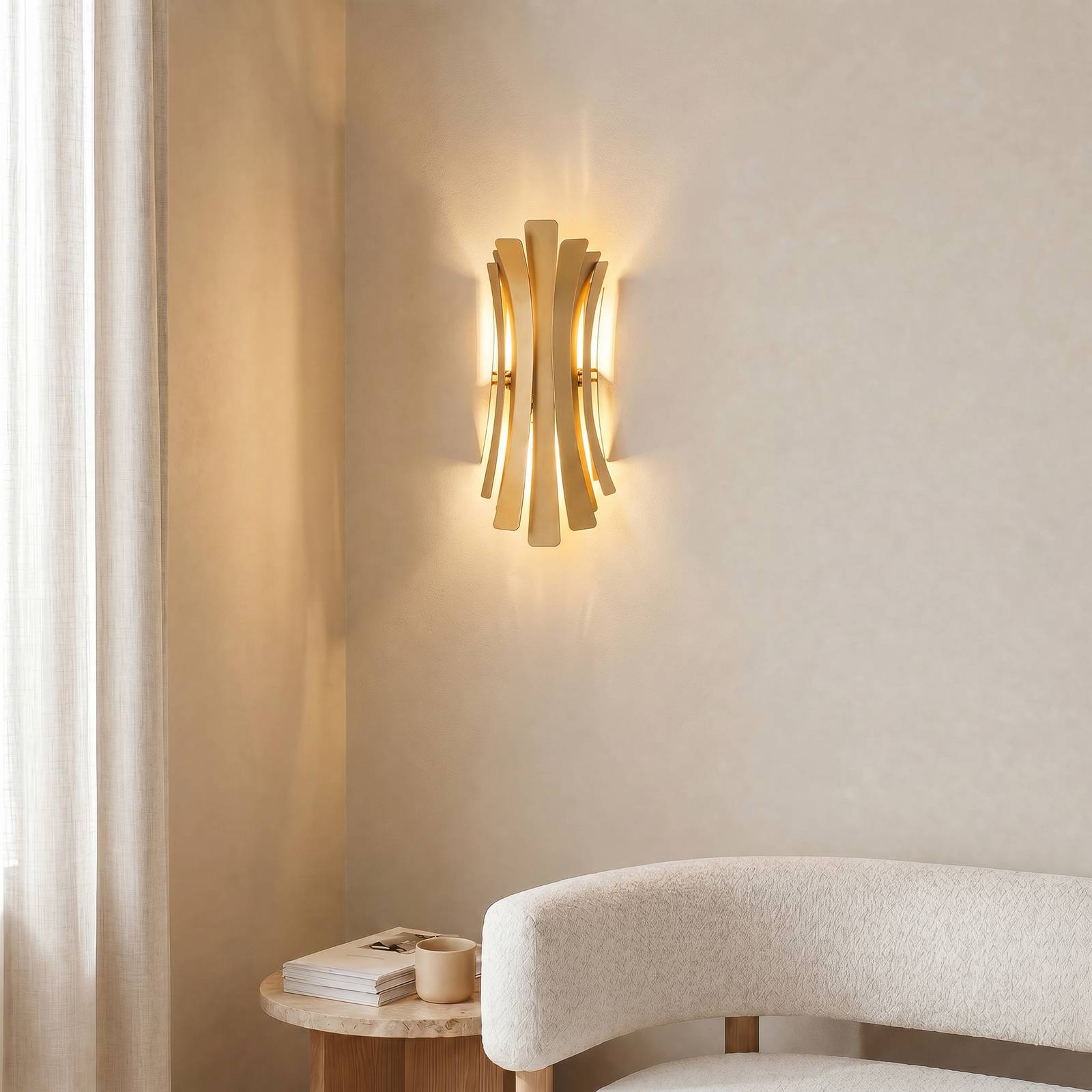 Opviq Wandlamp Lınea, goudkleurig, hoogte 48 cm, metaal, E14