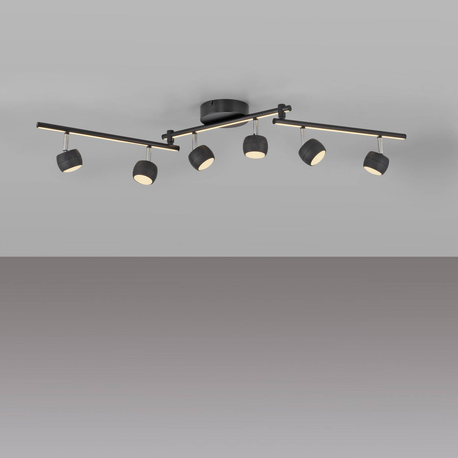 JUST LIGHT. Reflektor sufitowy LED Jarik, 6-punktowa, czarny, 3000 K